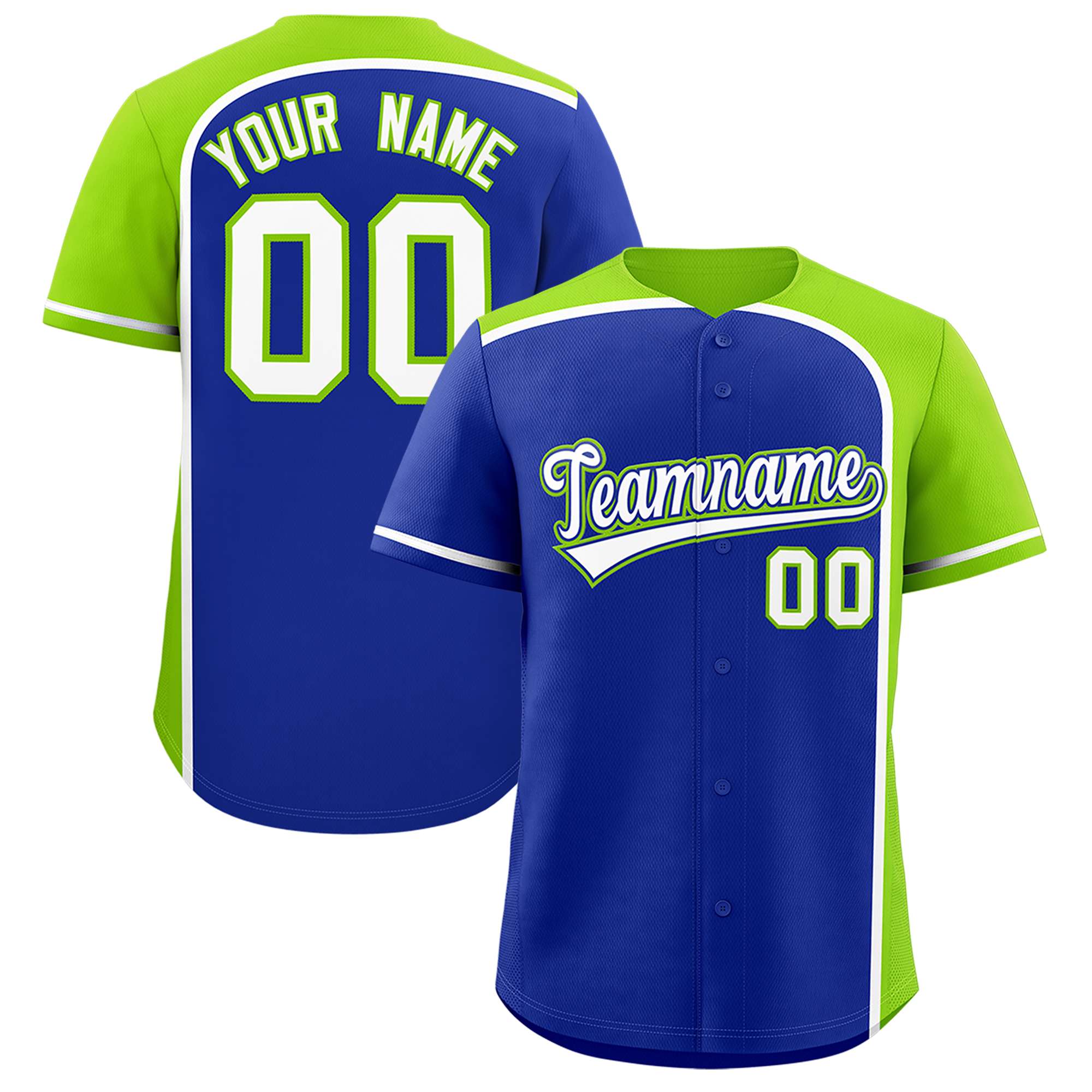 Custom Royal Neon Green Personalized Color Block Authentic Baseball jersey