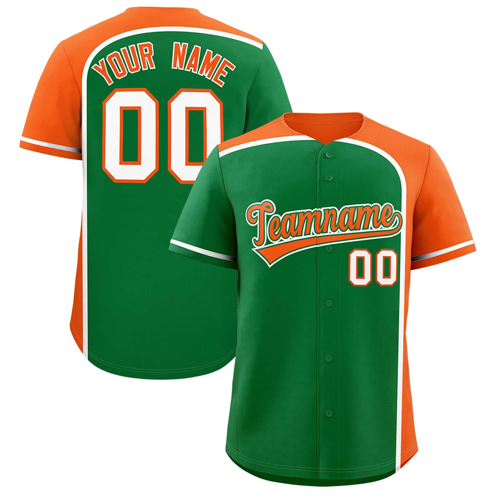 Custom Kelly Green Orange Personalized Color Block Authentic Baseball jersey