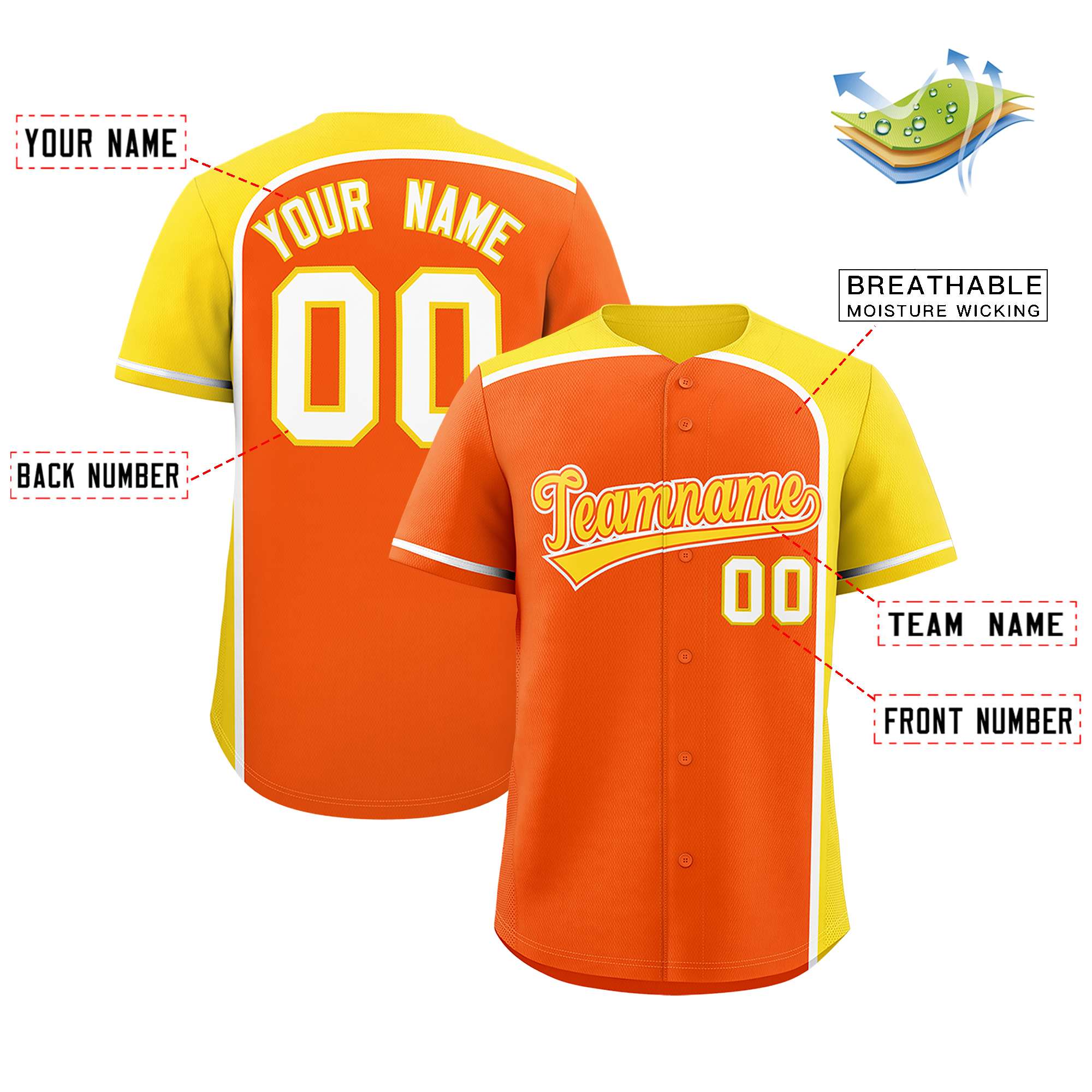 Custom Orange Gold Personalized Color Block Authentic Baseball jersey