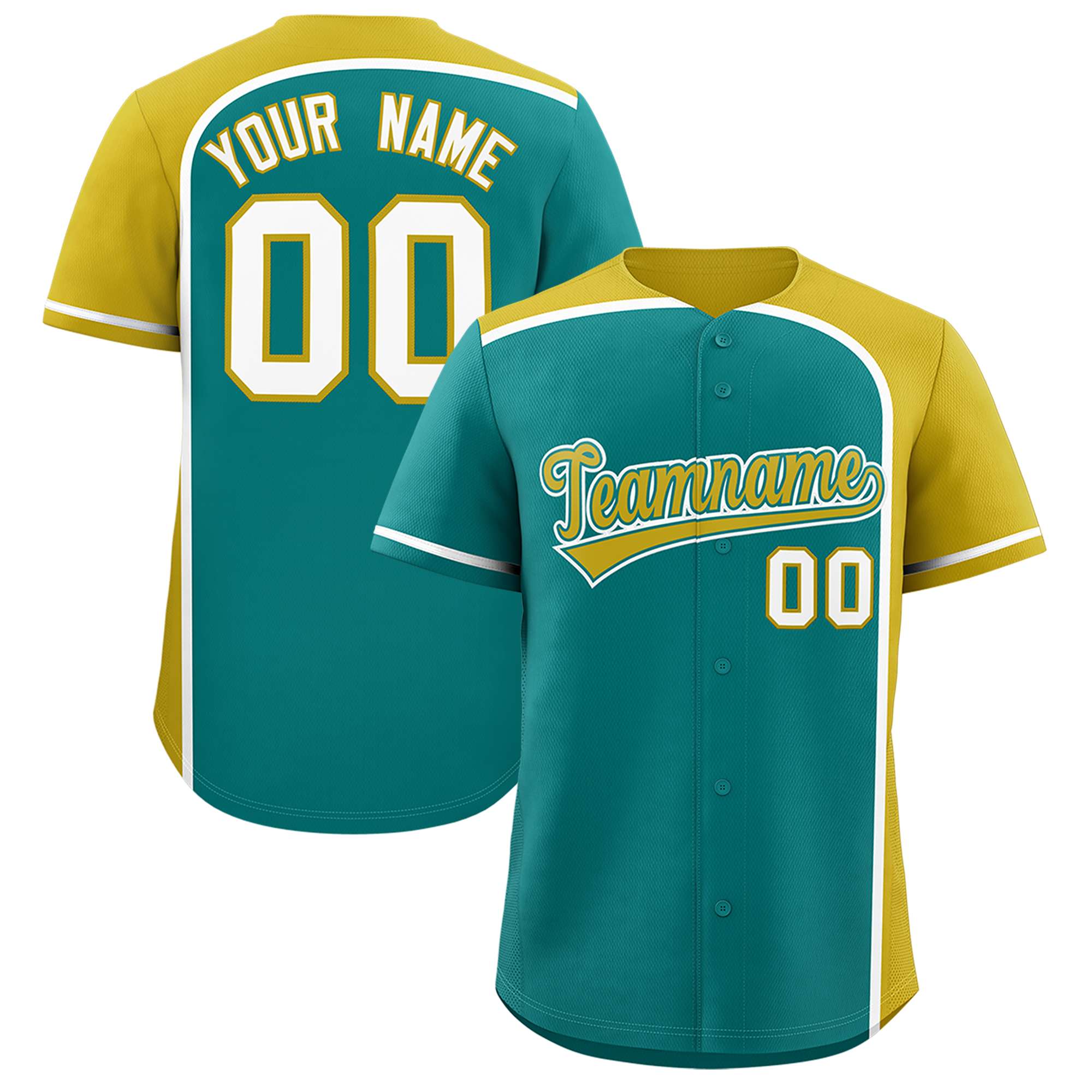 Custom Aqua Old Gold Personalized Color Block Authentic Baseball jersey