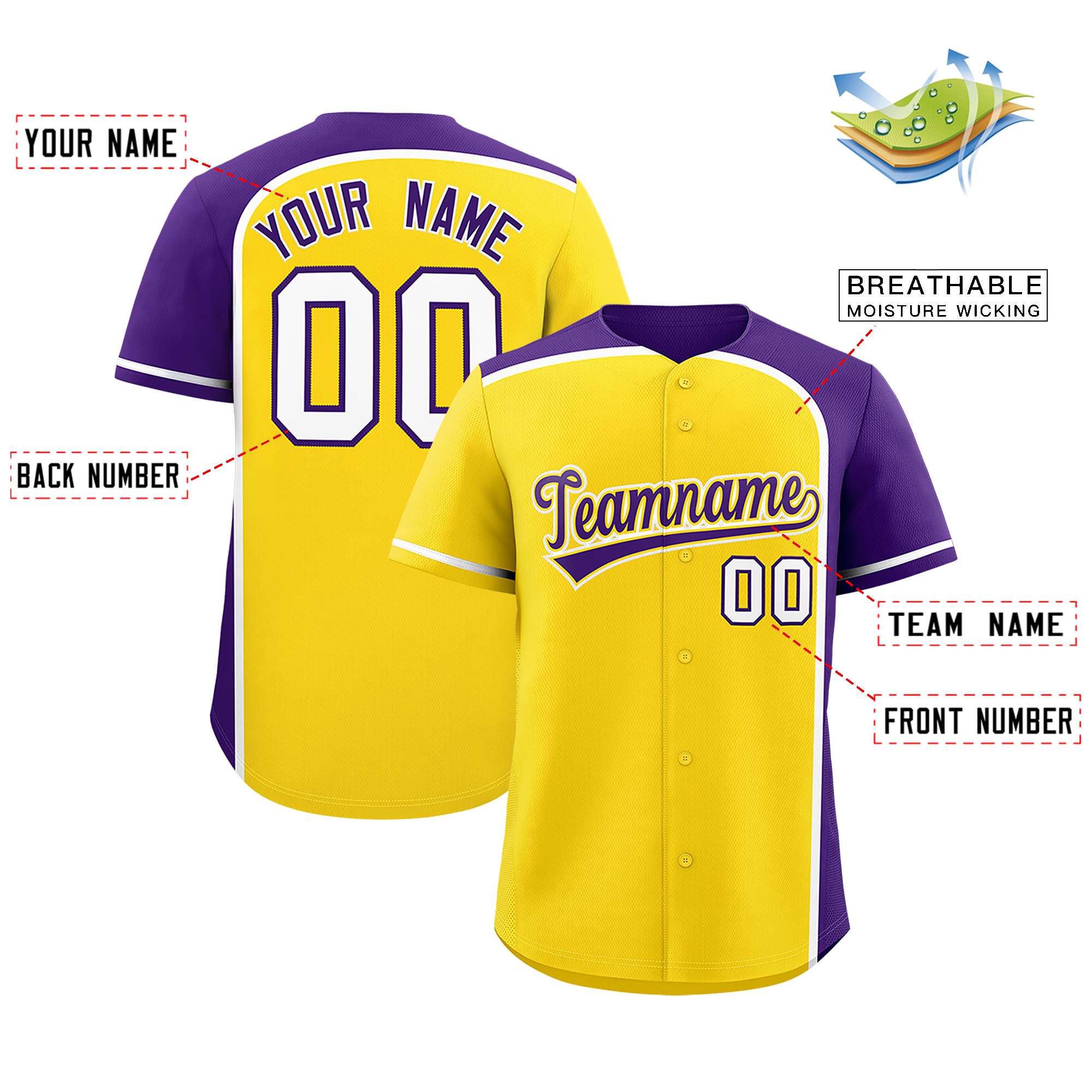 Custom Gold Purple Personalized Color Block Authentic Baseball jersey