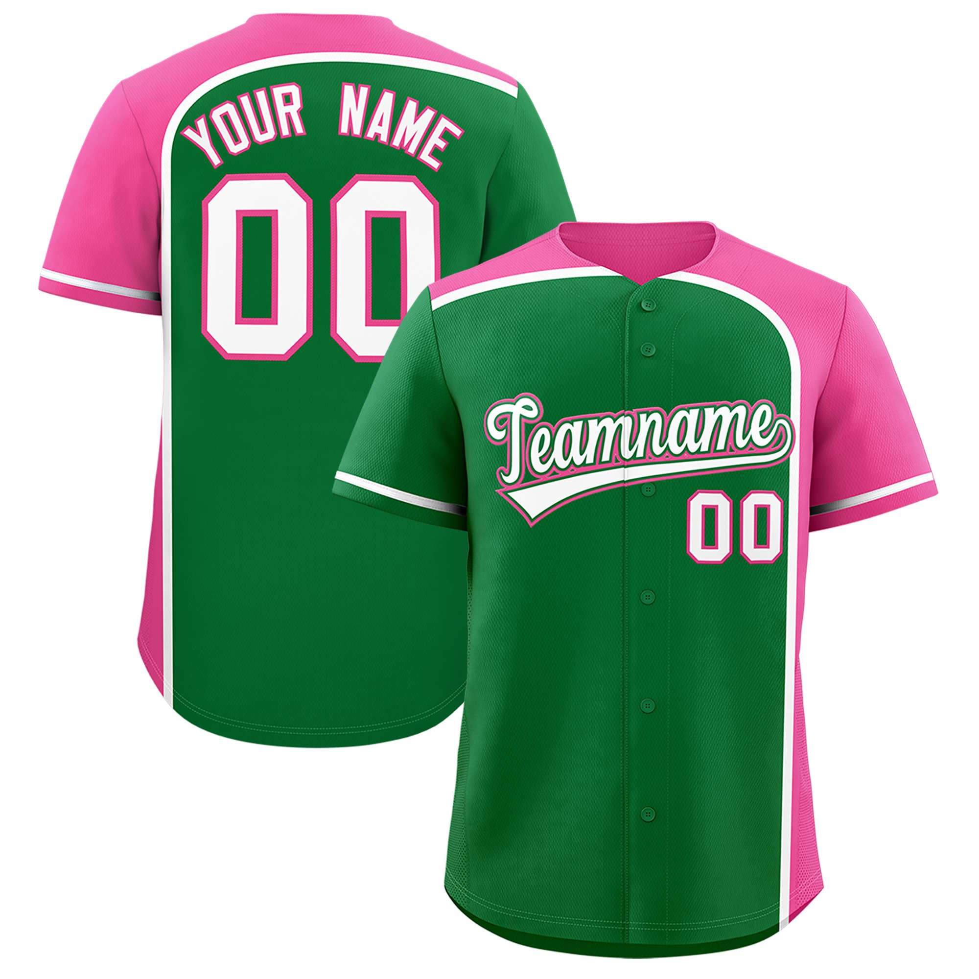 Custom Kelly Green Pink Personalized Color Block Authentic Baseball jersey