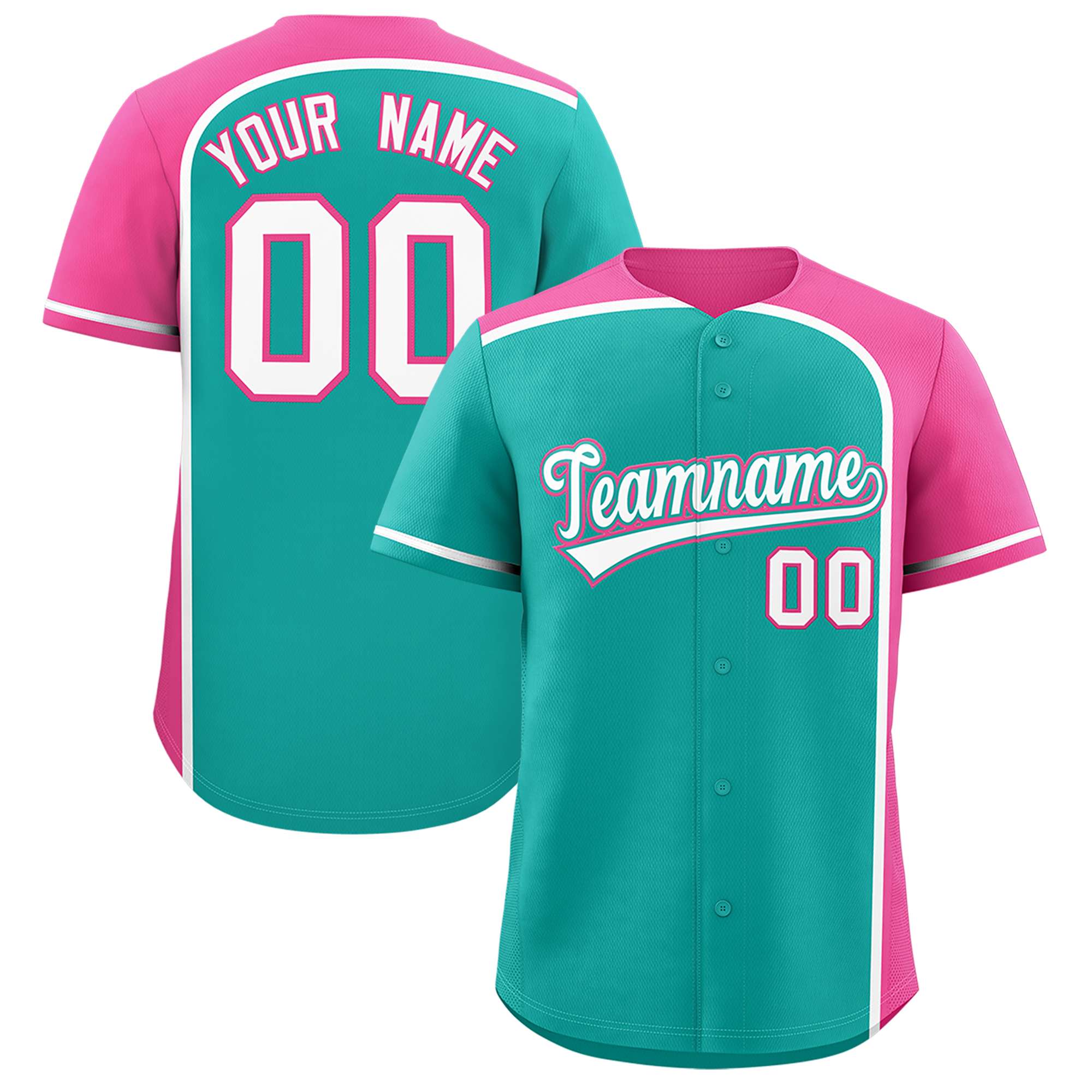 Custom Aqua Pink Personalized Color Block Authentic Baseball jersey