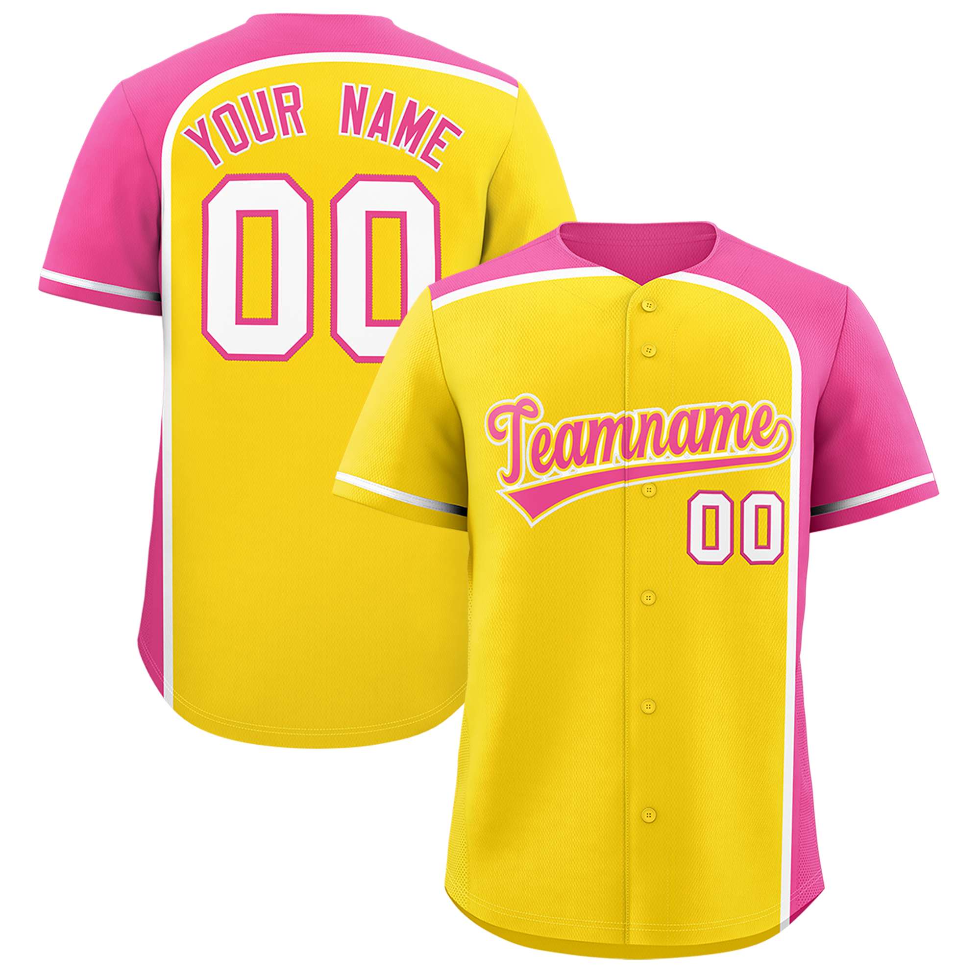 Custom Gold Pink Personalized Color Block Authentic Baseball jersey