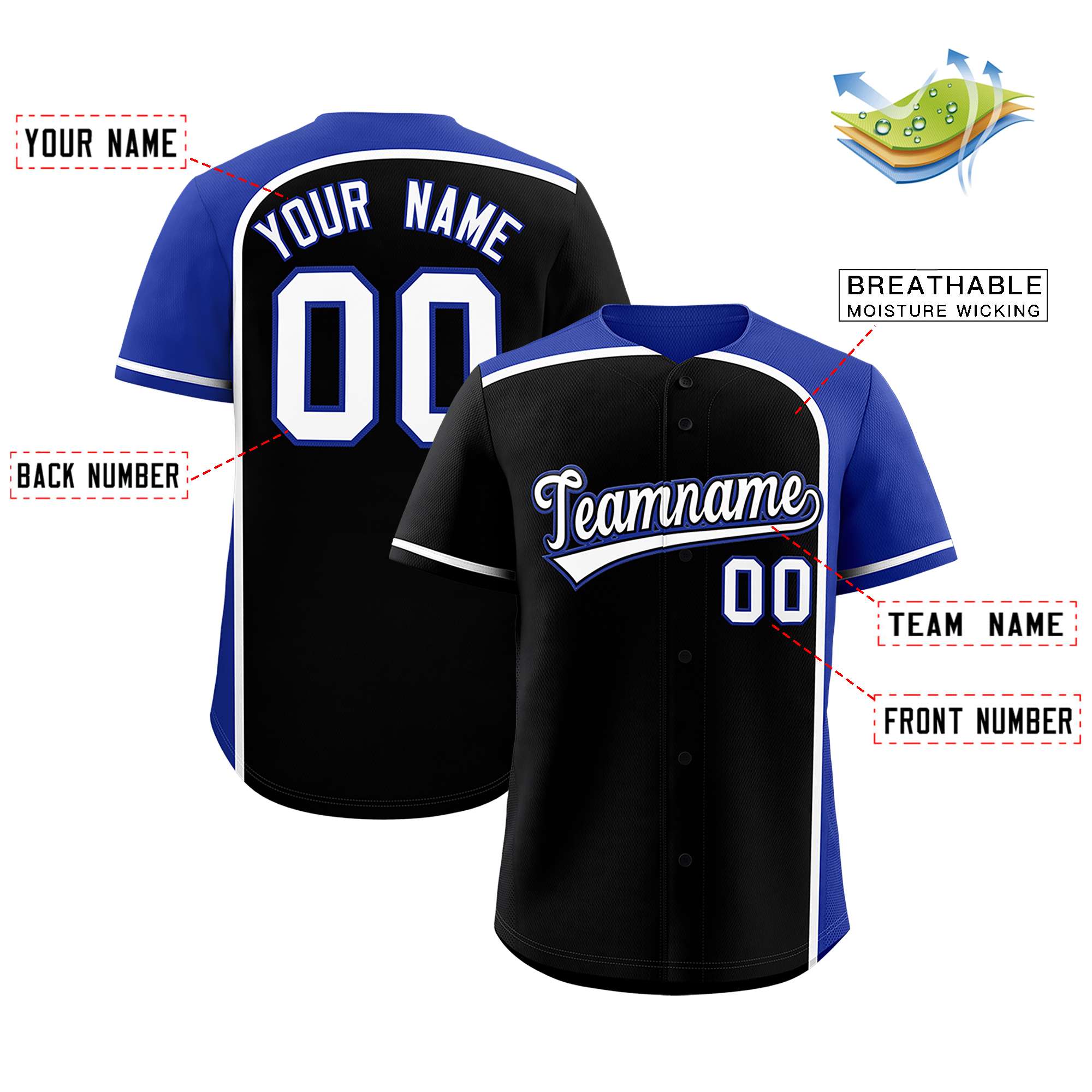 Custom Black Royal Personalized Color Block Authentic Baseball jersey