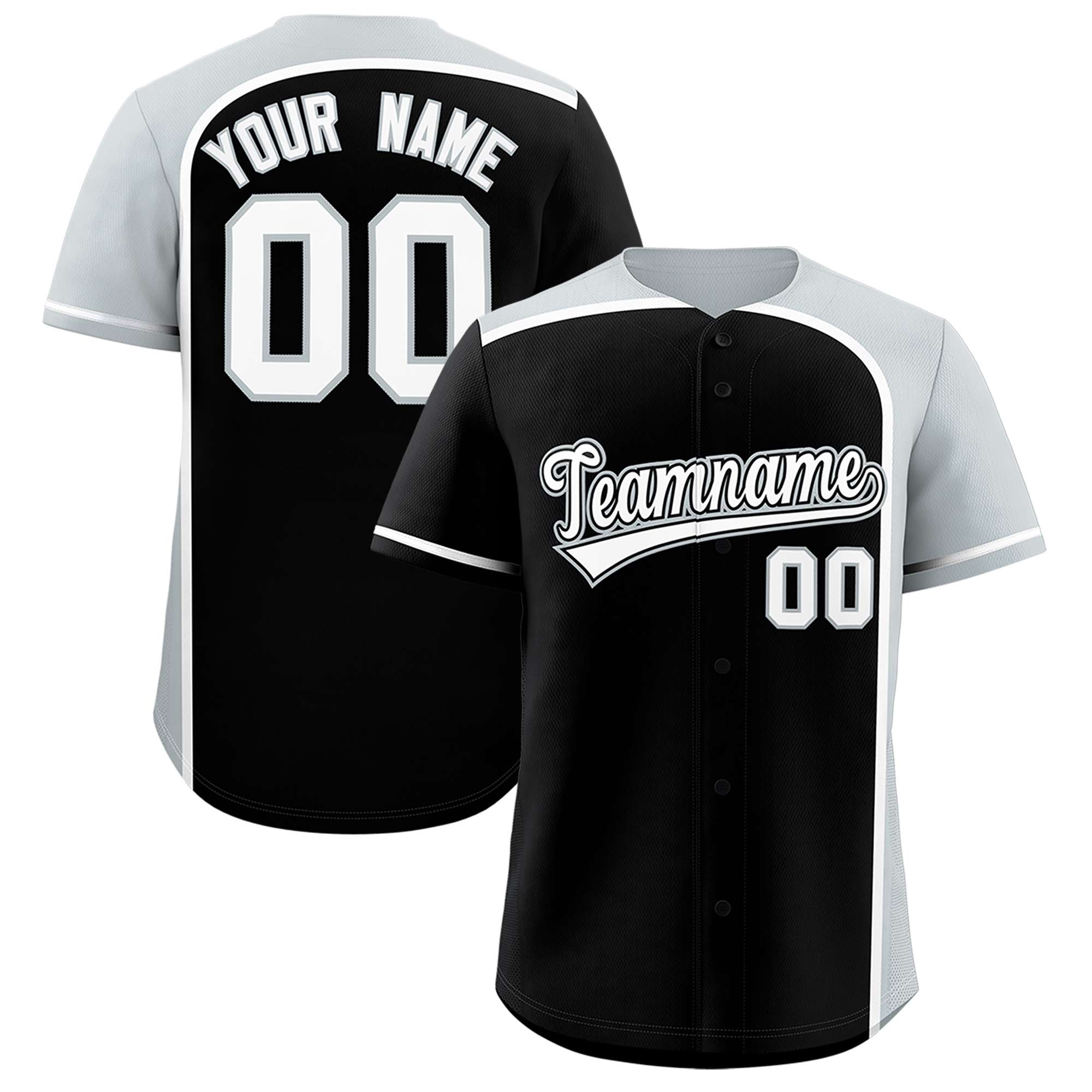 Custom Black Silver Personalized Color Block Authentic Baseball jersey