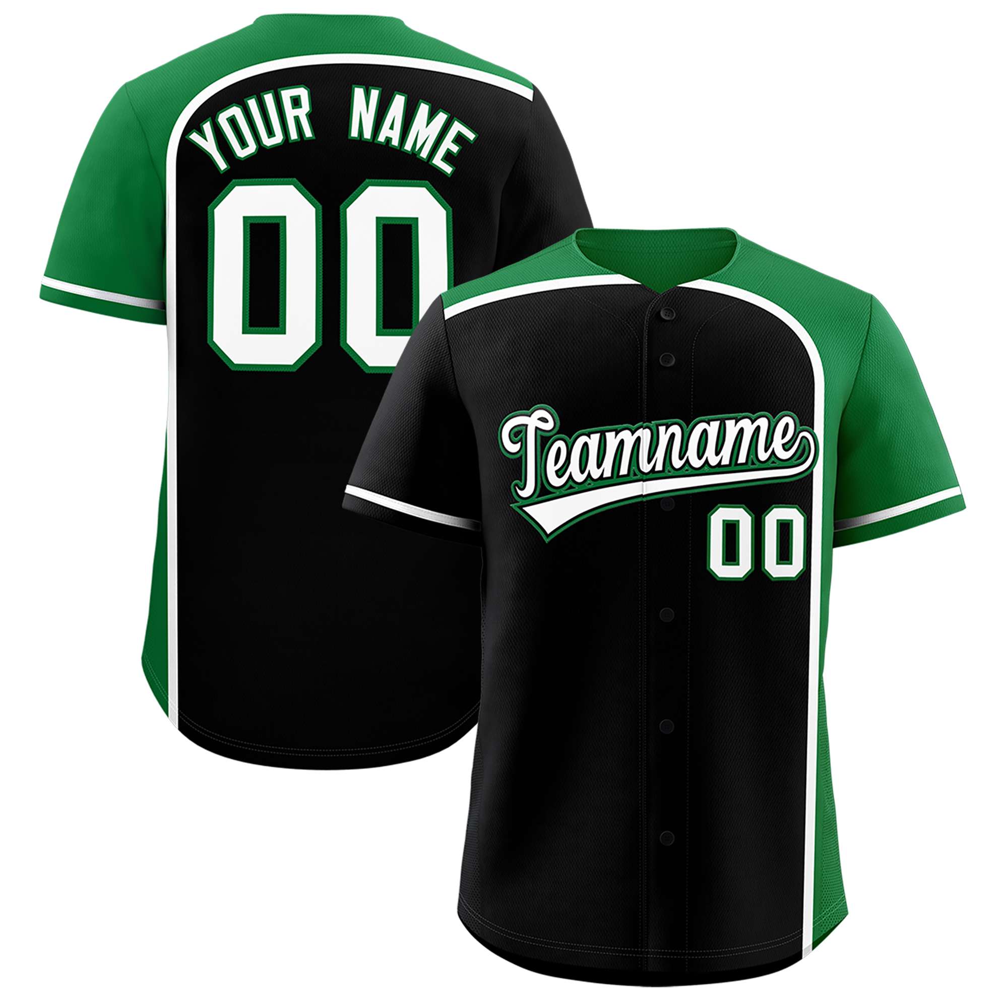 Custom Black Kelly Green Personalized Color Block Authentic Baseball jersey