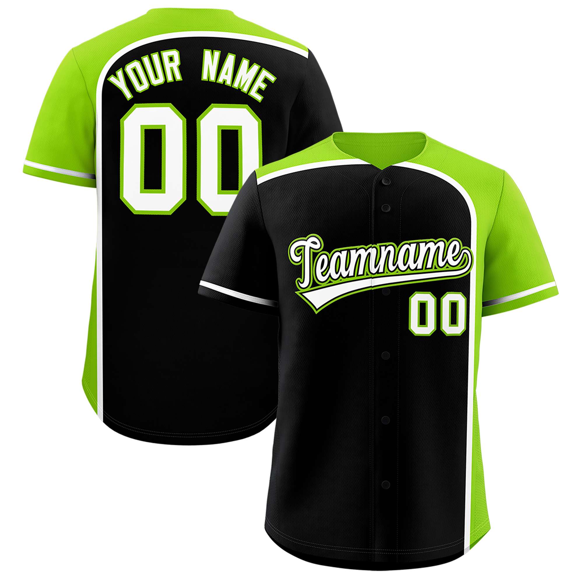 Custom Black Neon Green Personalized Color Block Authentic Baseball jersey