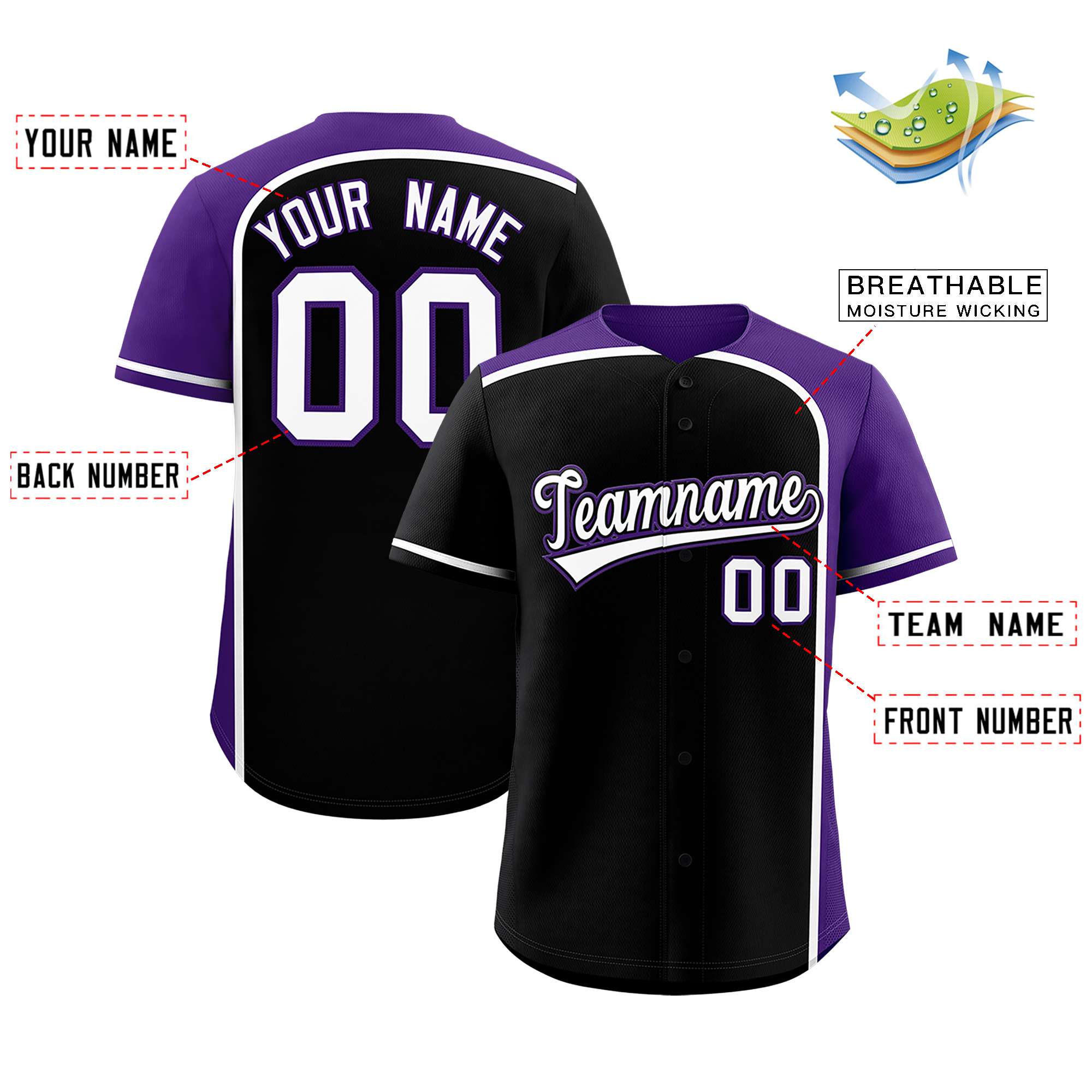 Custom Black Purple Personalized Color Block Authentic Baseball jersey