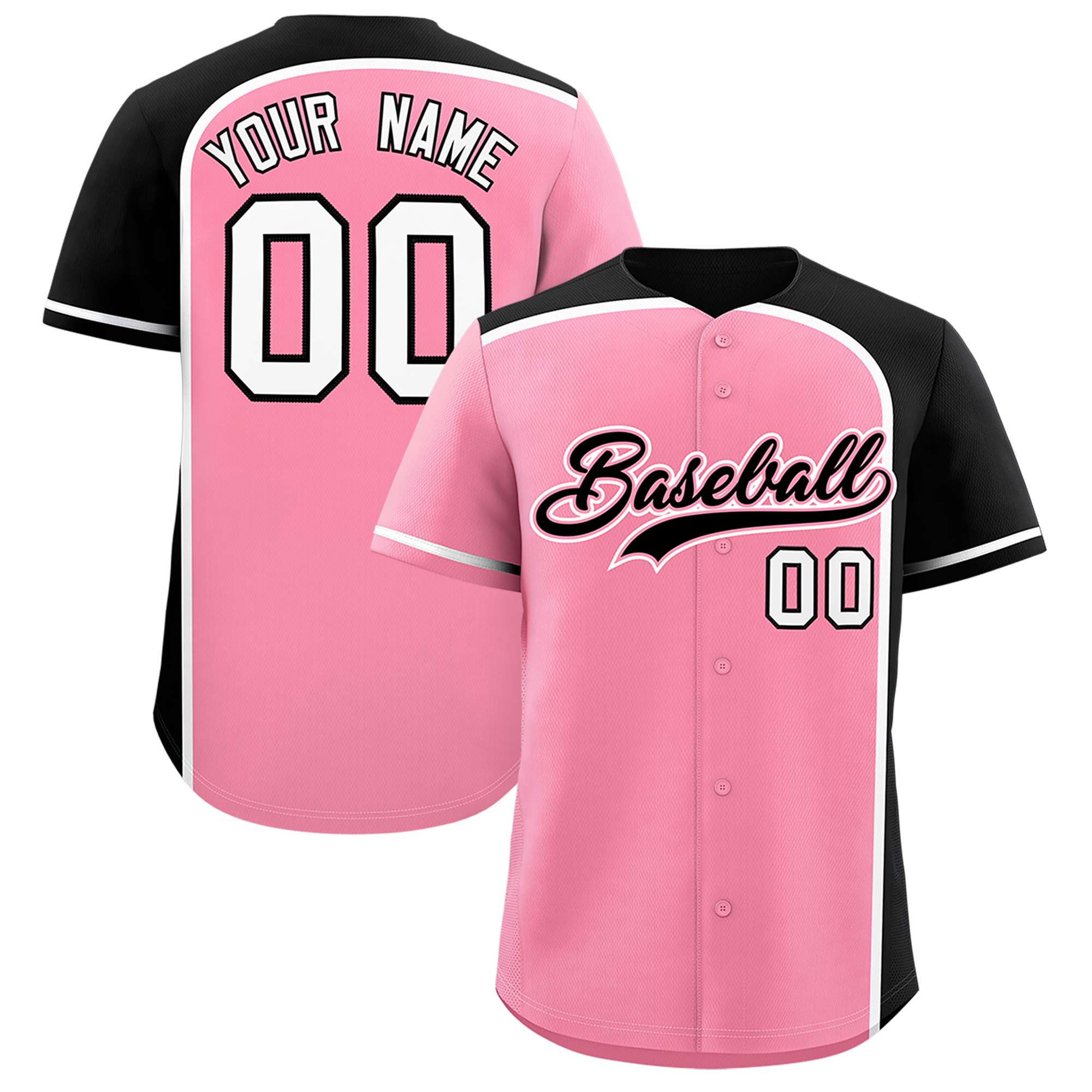 Custom Light Pink Black Personalized Color Block Authentic Baseball jersey