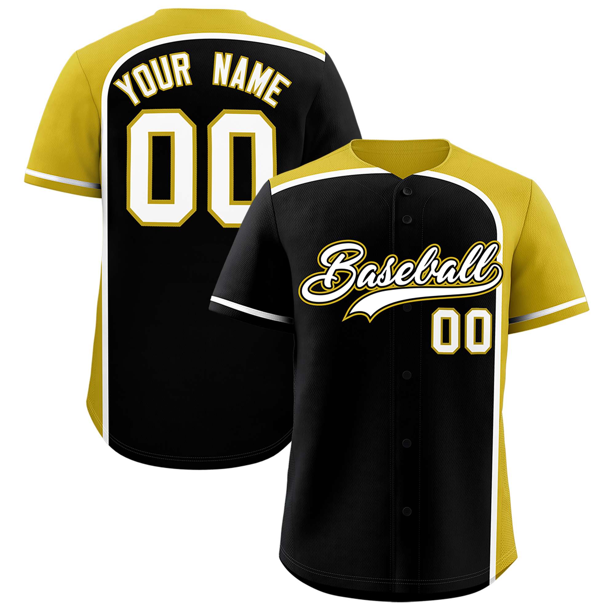 Custom Black Old Gold Personalized Color Block Authentic Baseball jersey