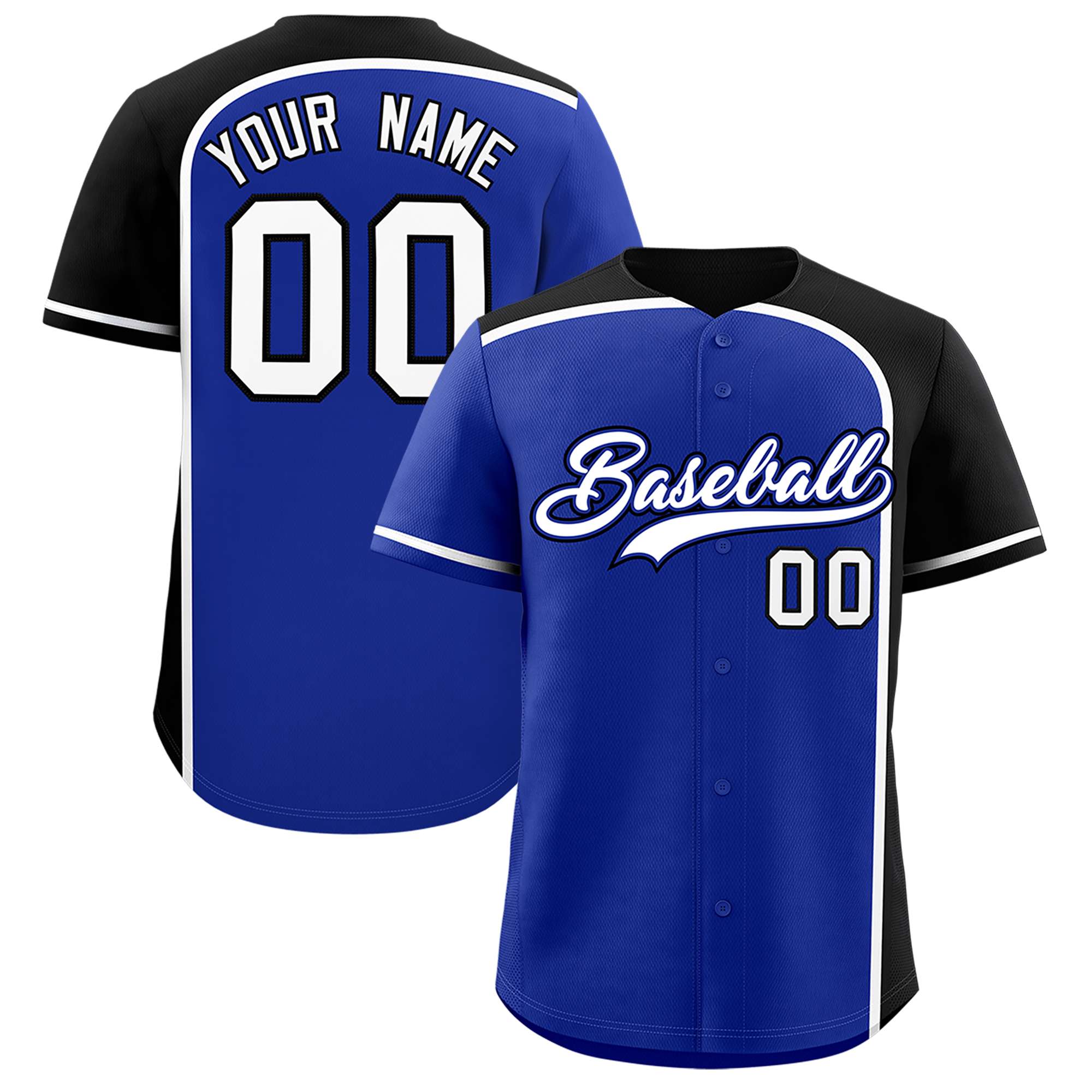 Custom Royal Black Personalized Color Block Authentic Baseball jersey