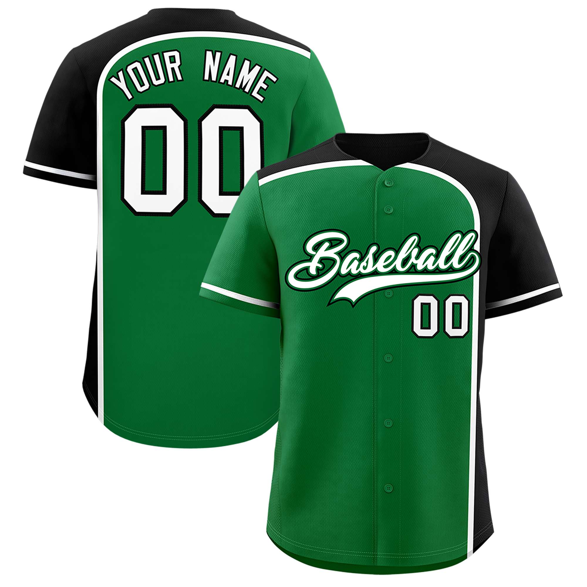 Custom Kelly Green Black Personalized Color Block Authentic Baseball jersey