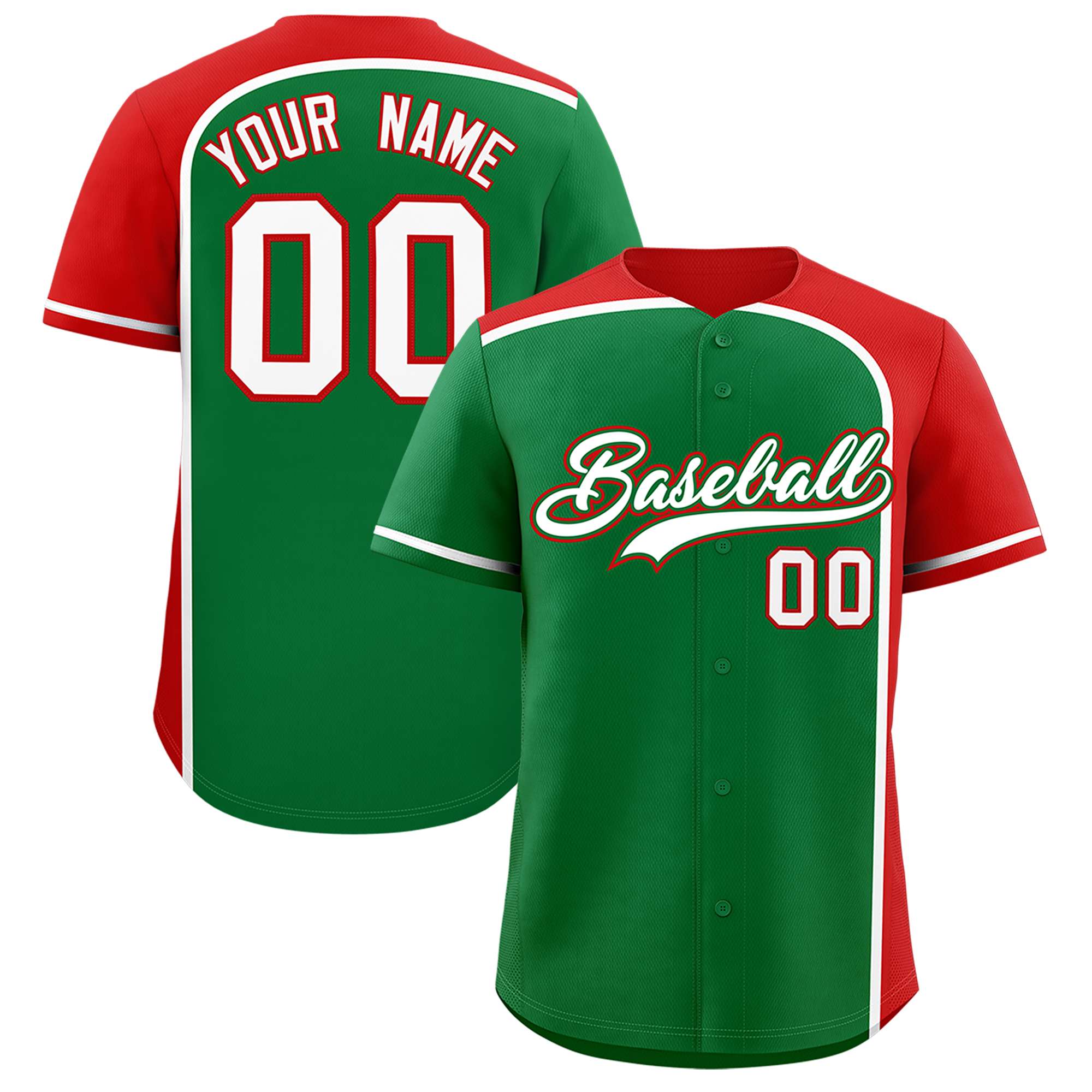 Custom Kelly Green Red Personalized Color Block Authentic Baseball jersey