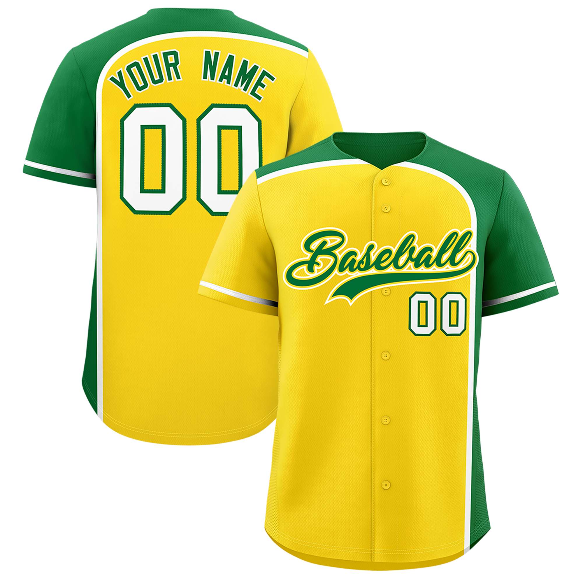 Custom Gold Kelly Green Personalized Color Block Authentic Baseball jersey