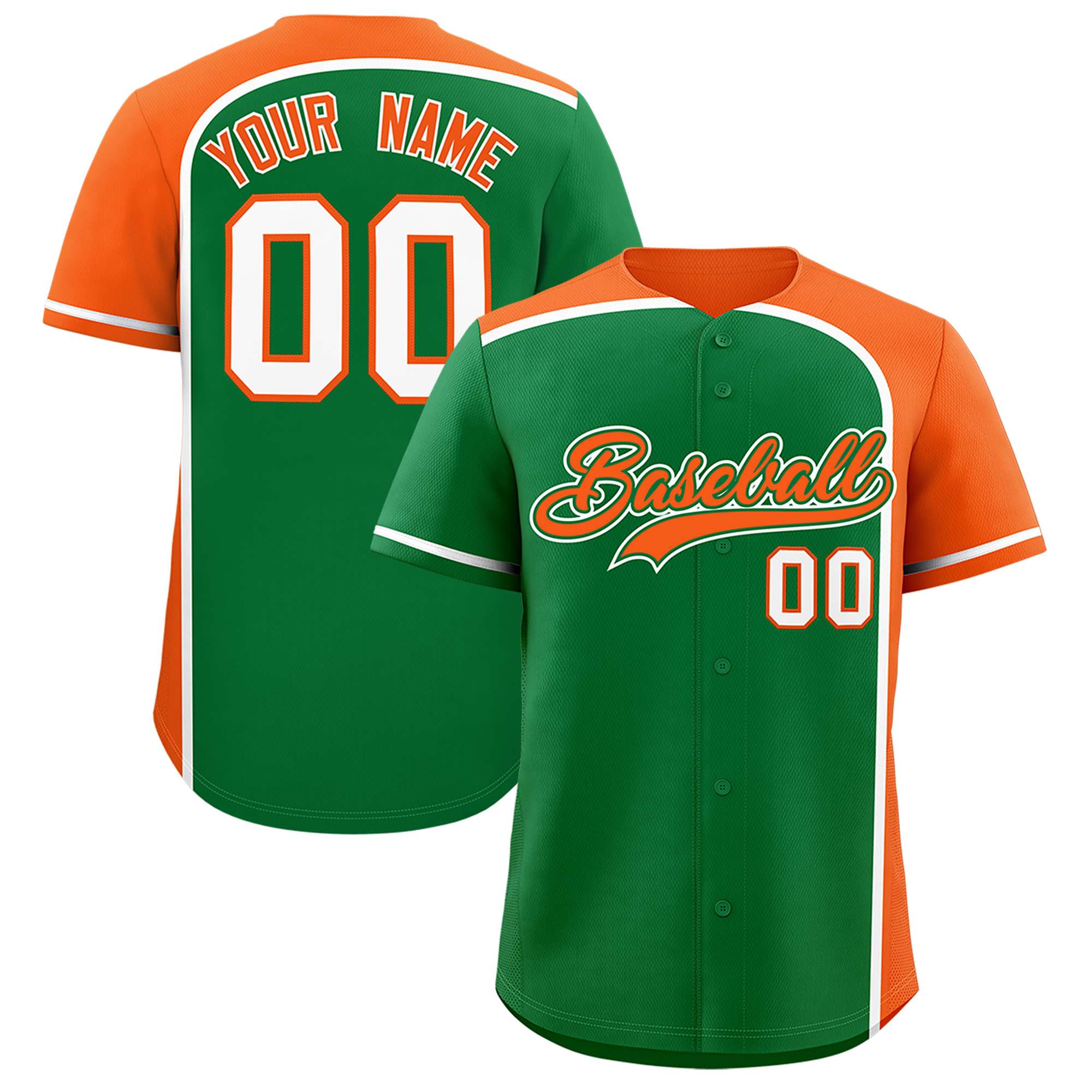 Custom Kelly Green Orange Personalized Color Block Authentic Baseball jersey