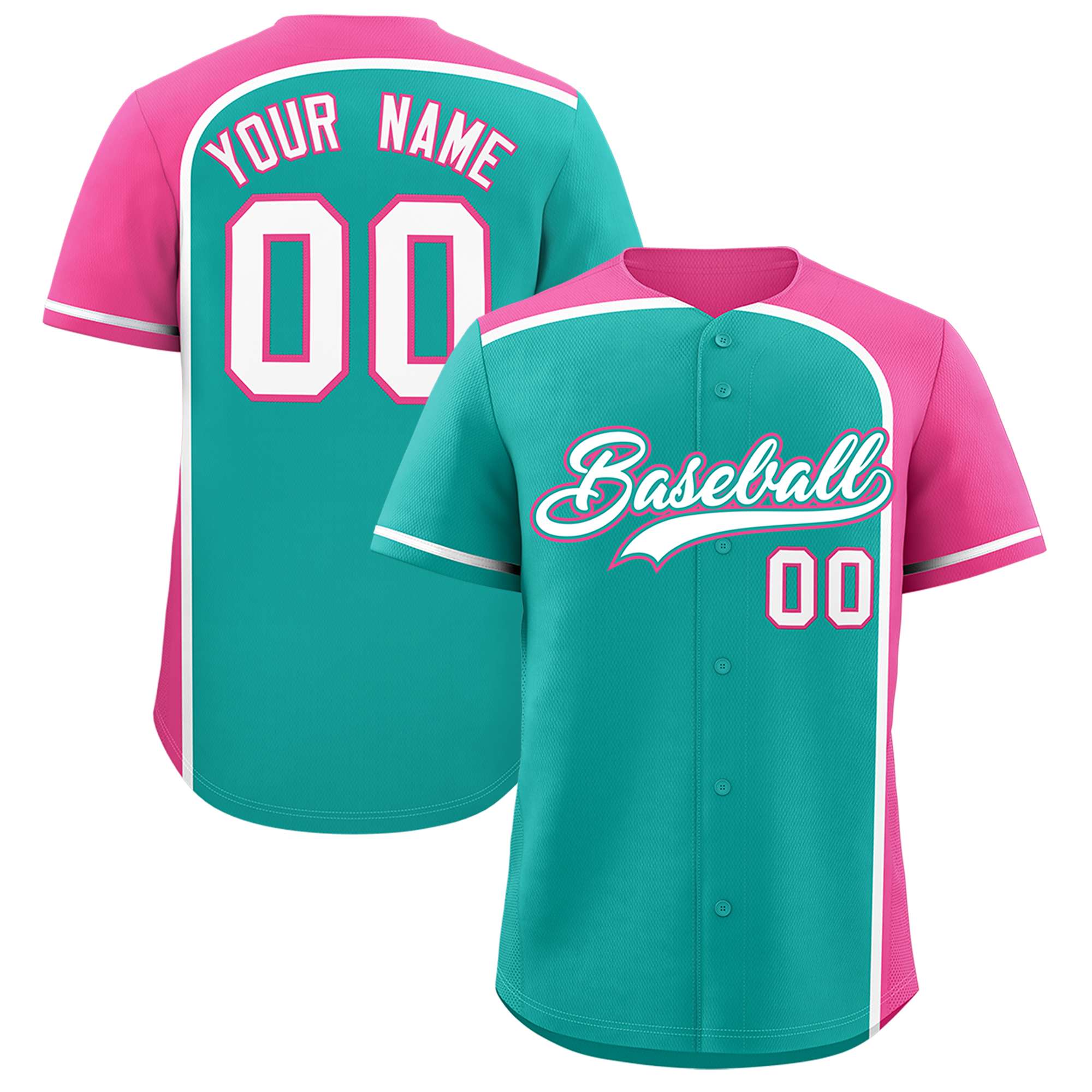 Custom Aqua Pink Personalized Color Block Authentic Baseball jersey