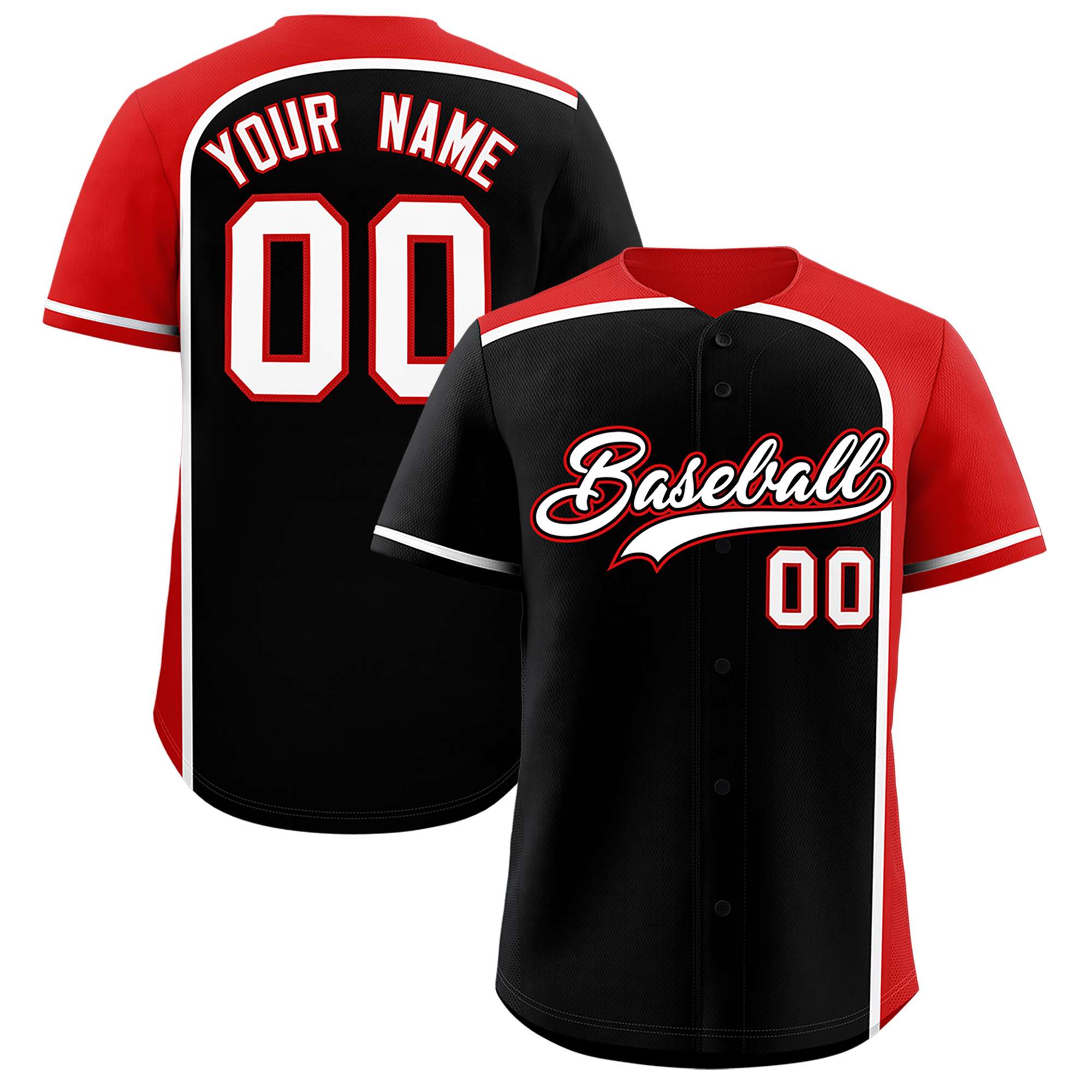 Custom Black Red Personalized Color Block Authentic Baseball jersey