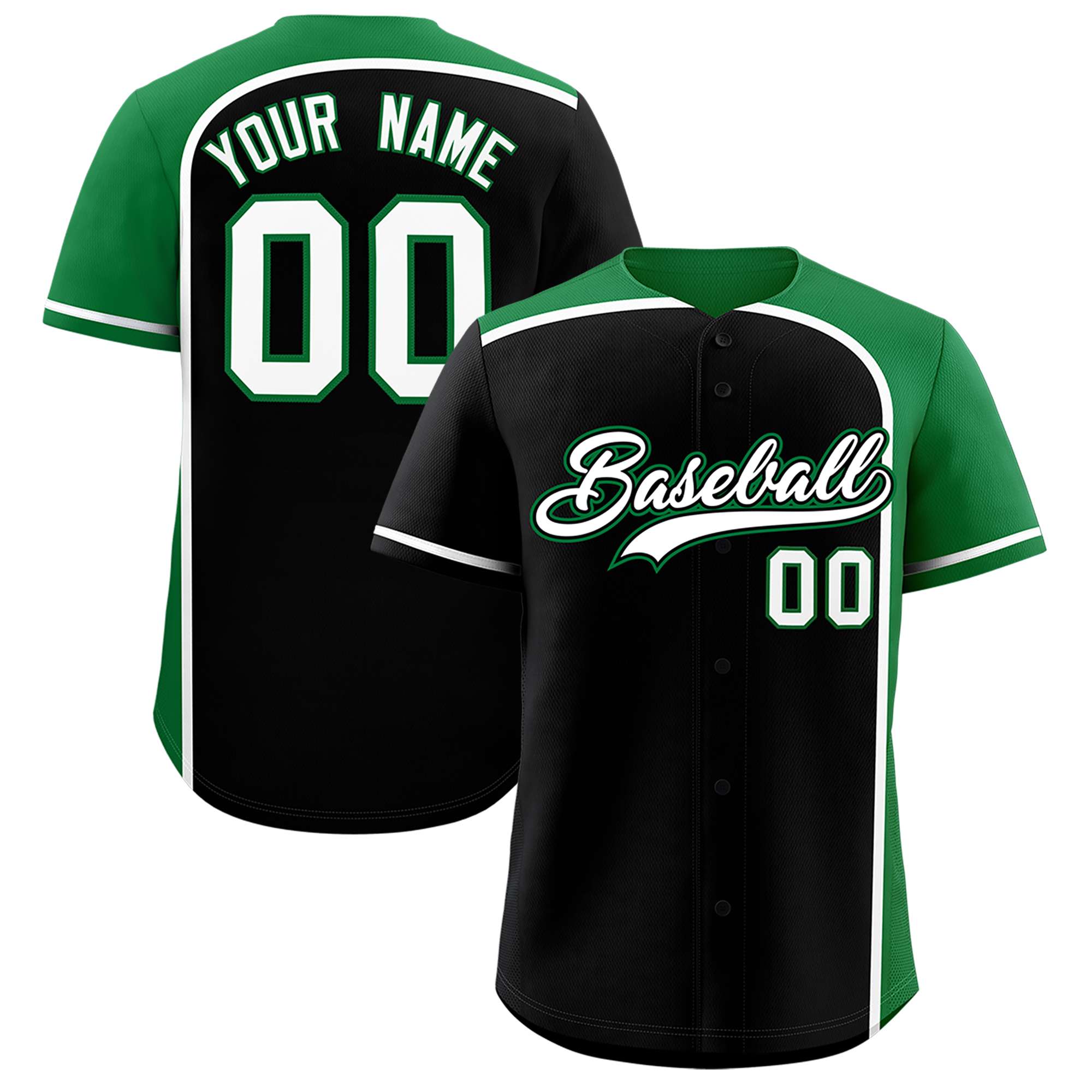 Custom Black Kelly Green Personalized Color Block Authentic Baseball jersey