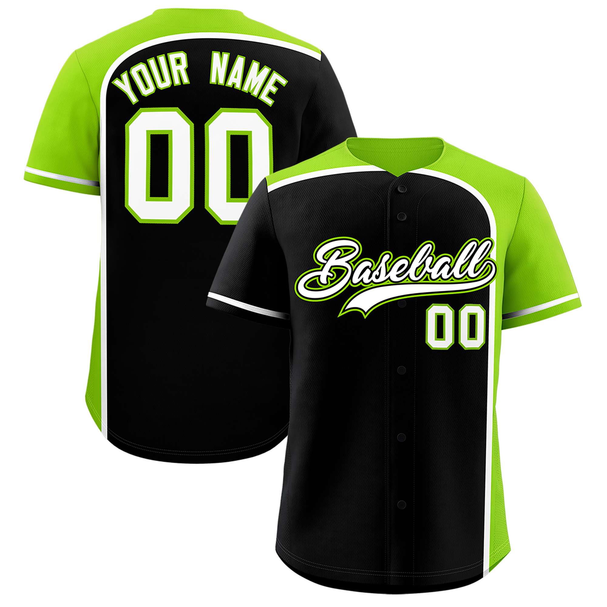 Custom Black Neon Green Personalized Color Block Authentic Baseball jersey