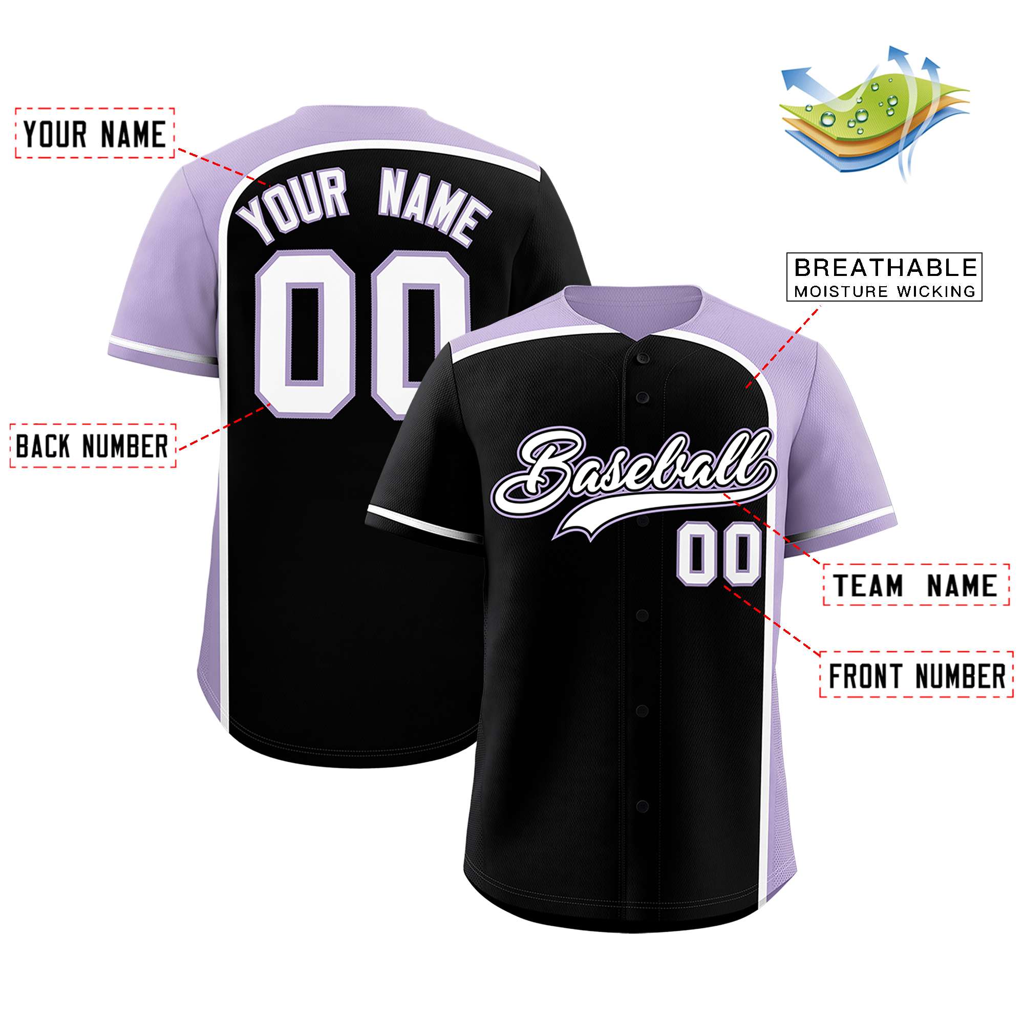 Custom Black Light Purple Personalized Color Block Authentic Baseball jersey