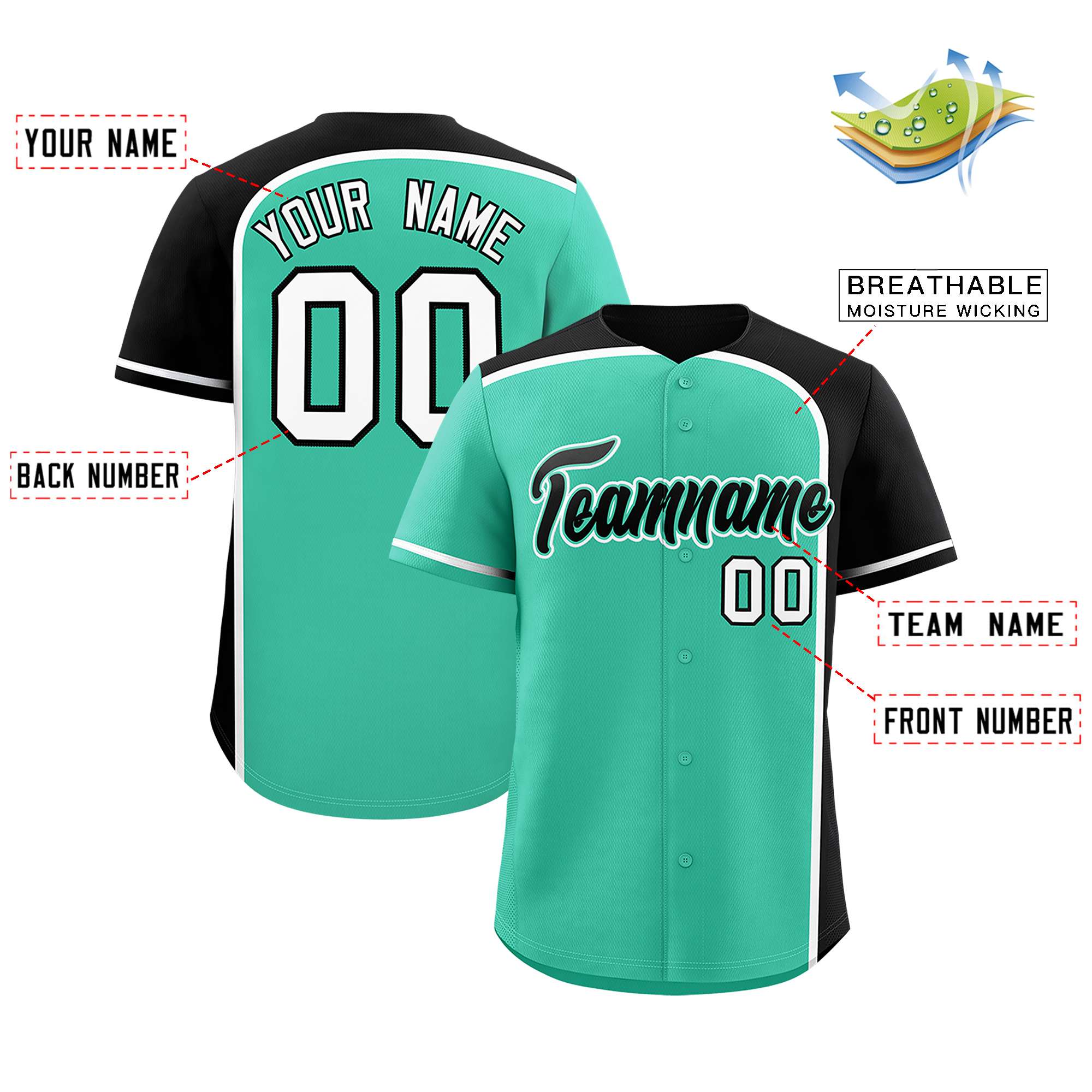 Custom Bright Green Black Personalized Color Block Authentic Baseball jersey