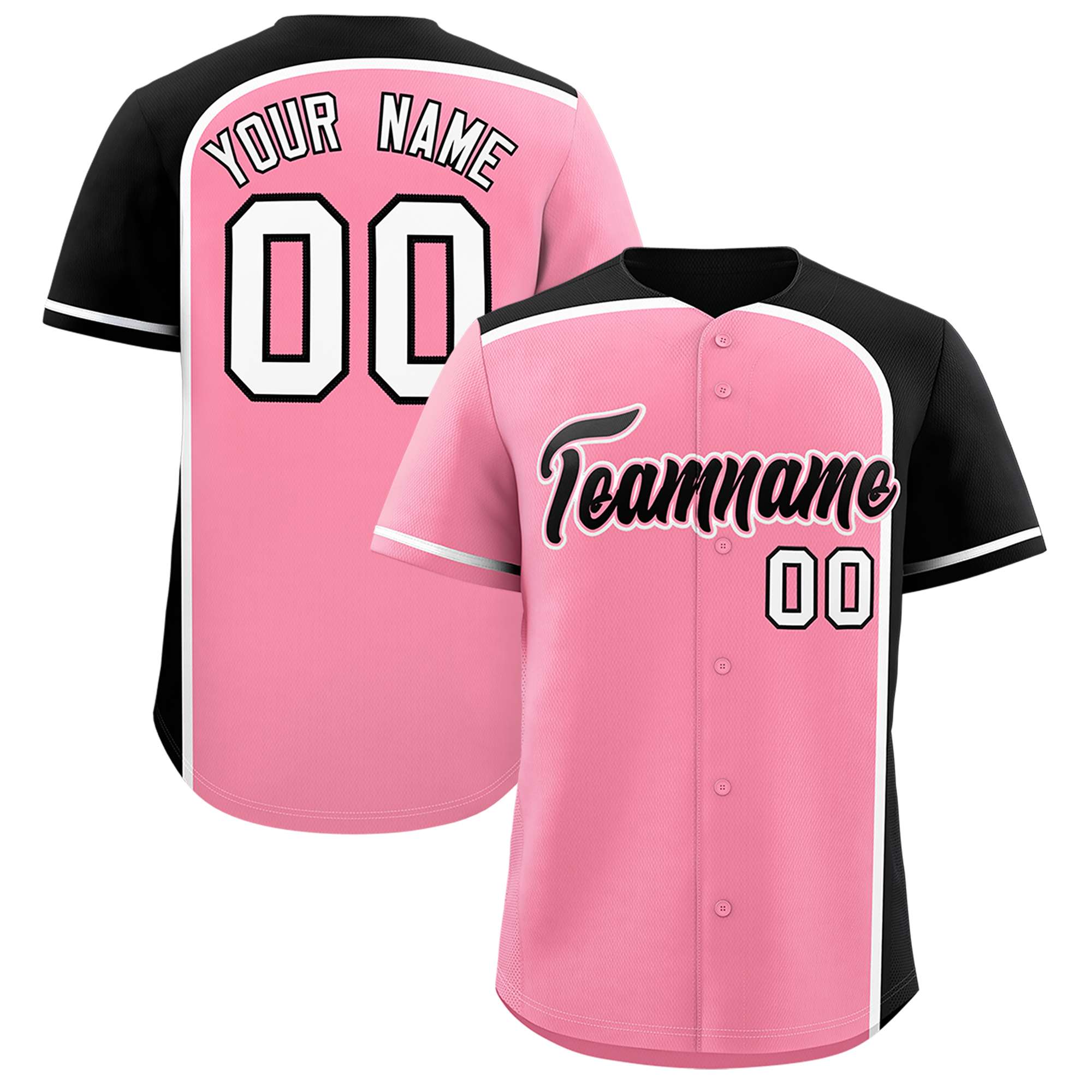 Custom Light Pink Black Personalized Color Block Authentic Baseball jersey