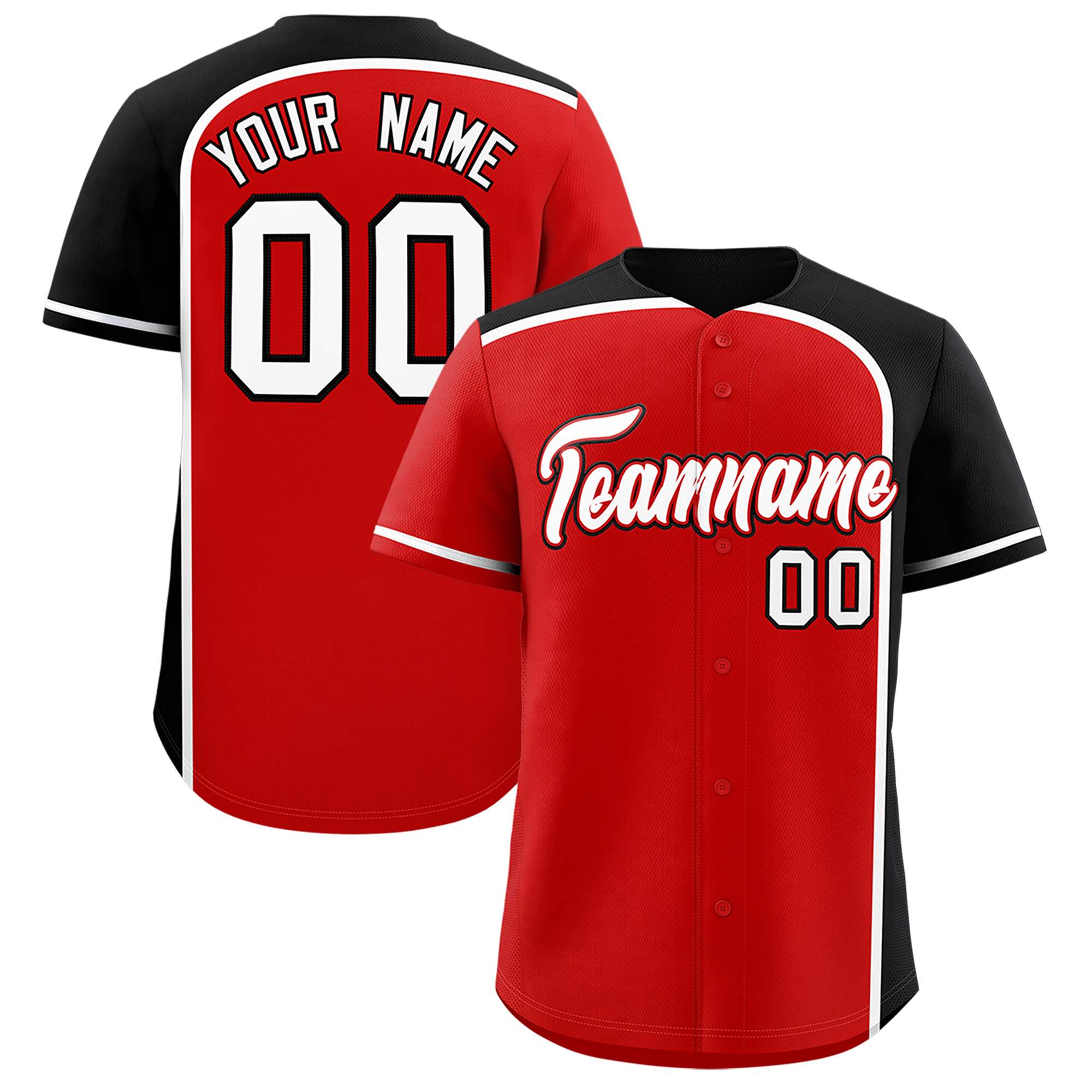 Custom Red Black Personalized Color Block Authentic Baseball jersey