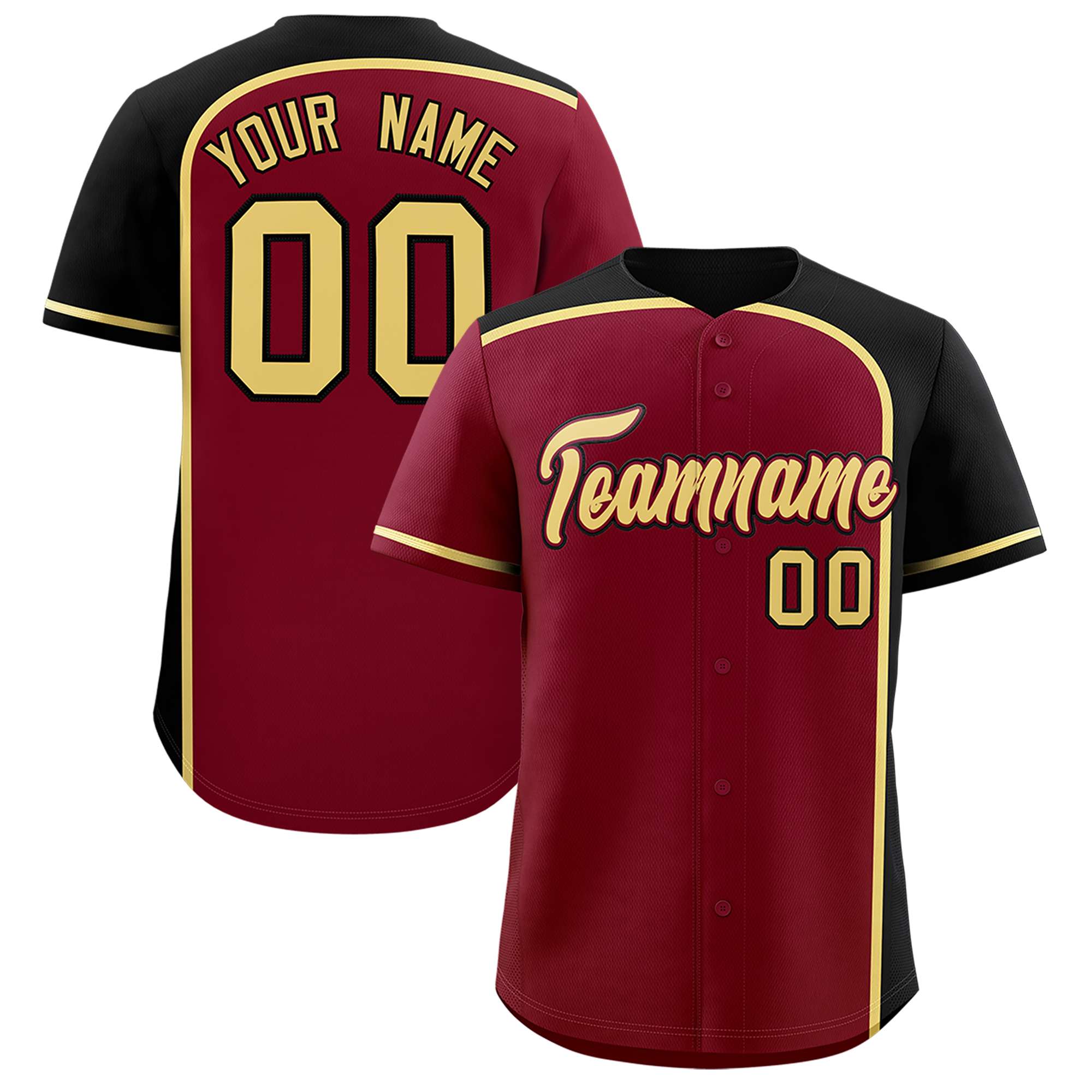 Custom Crimson Black Personalized Color Block Authentic Baseball jersey