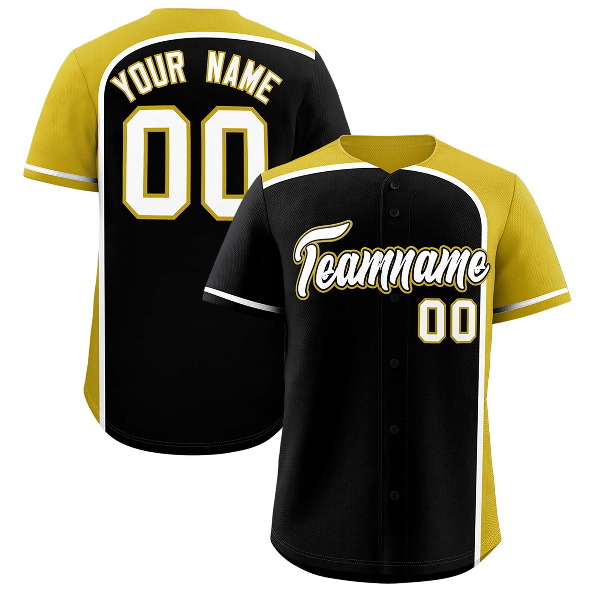 Custom Black Old Gold Personalized Color Block Authentic Baseball jersey