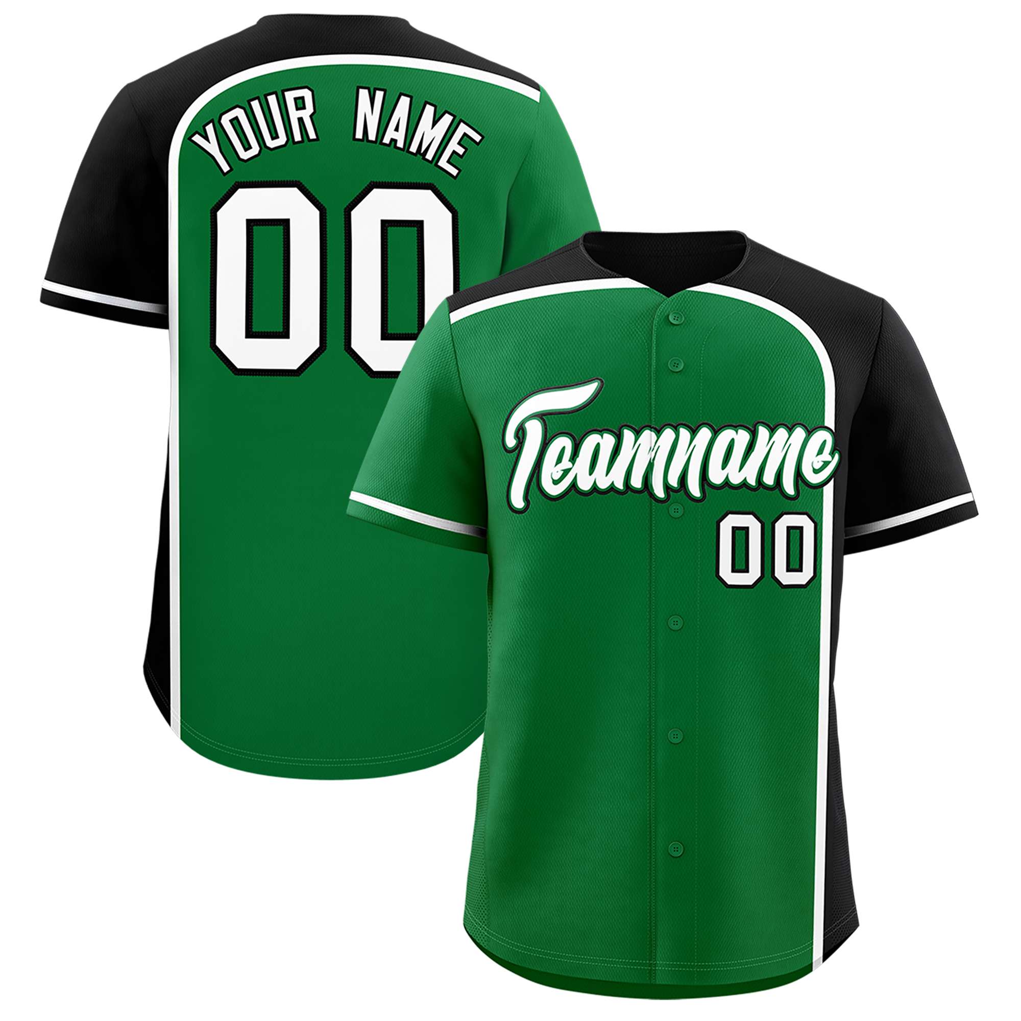 Custom Kelly Green Black Personalized Color Block Authentic Baseball jersey