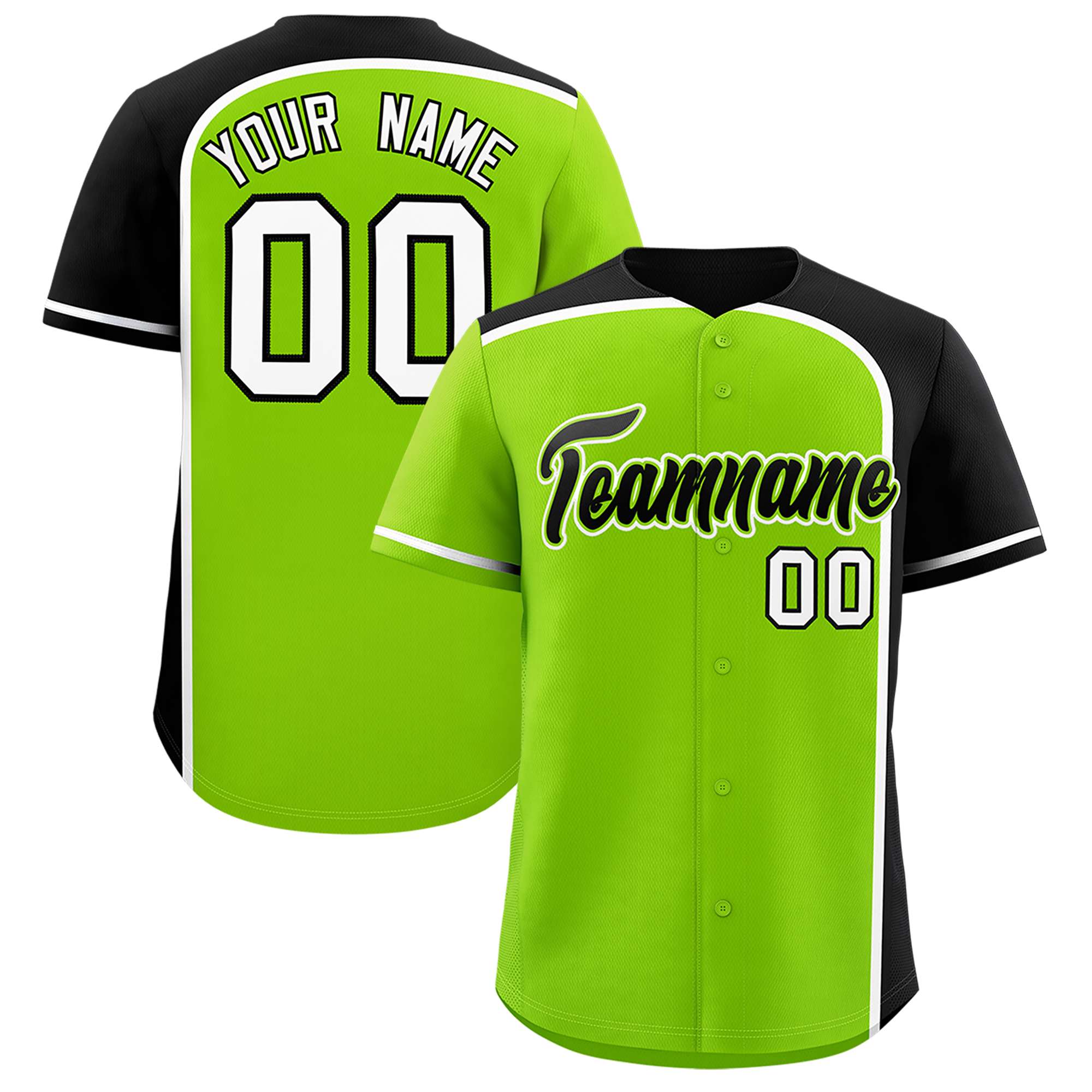 Custom Neon Green Black Personalized Color Block Authentic Baseball jersey