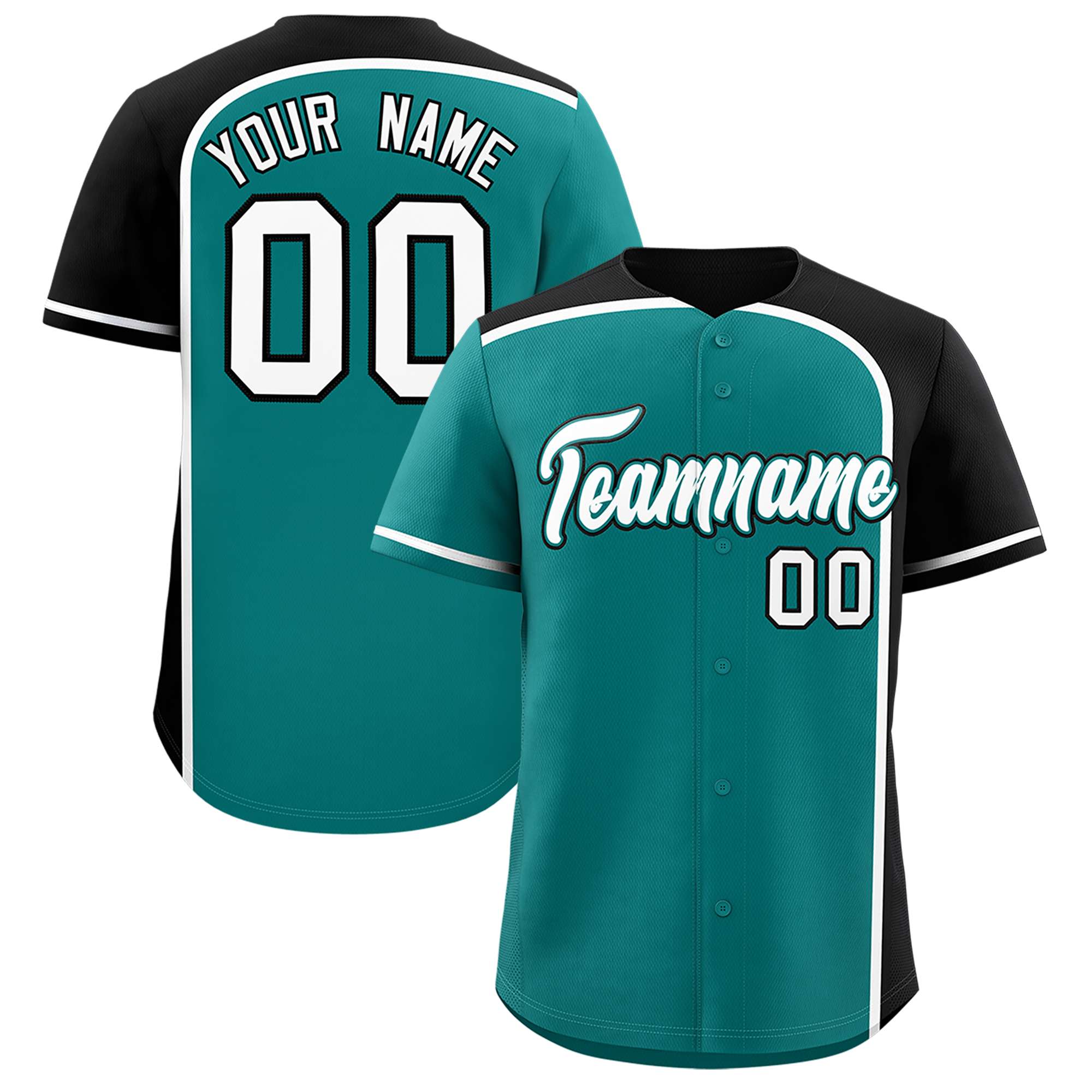 Custom Aqua Black Personalized Color Block Authentic Baseball jersey