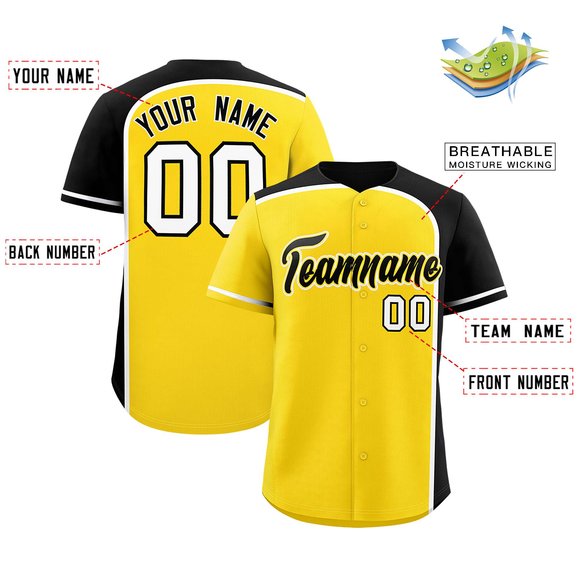 Custom Gold Black Personalized Color Block Authentic Baseball jersey