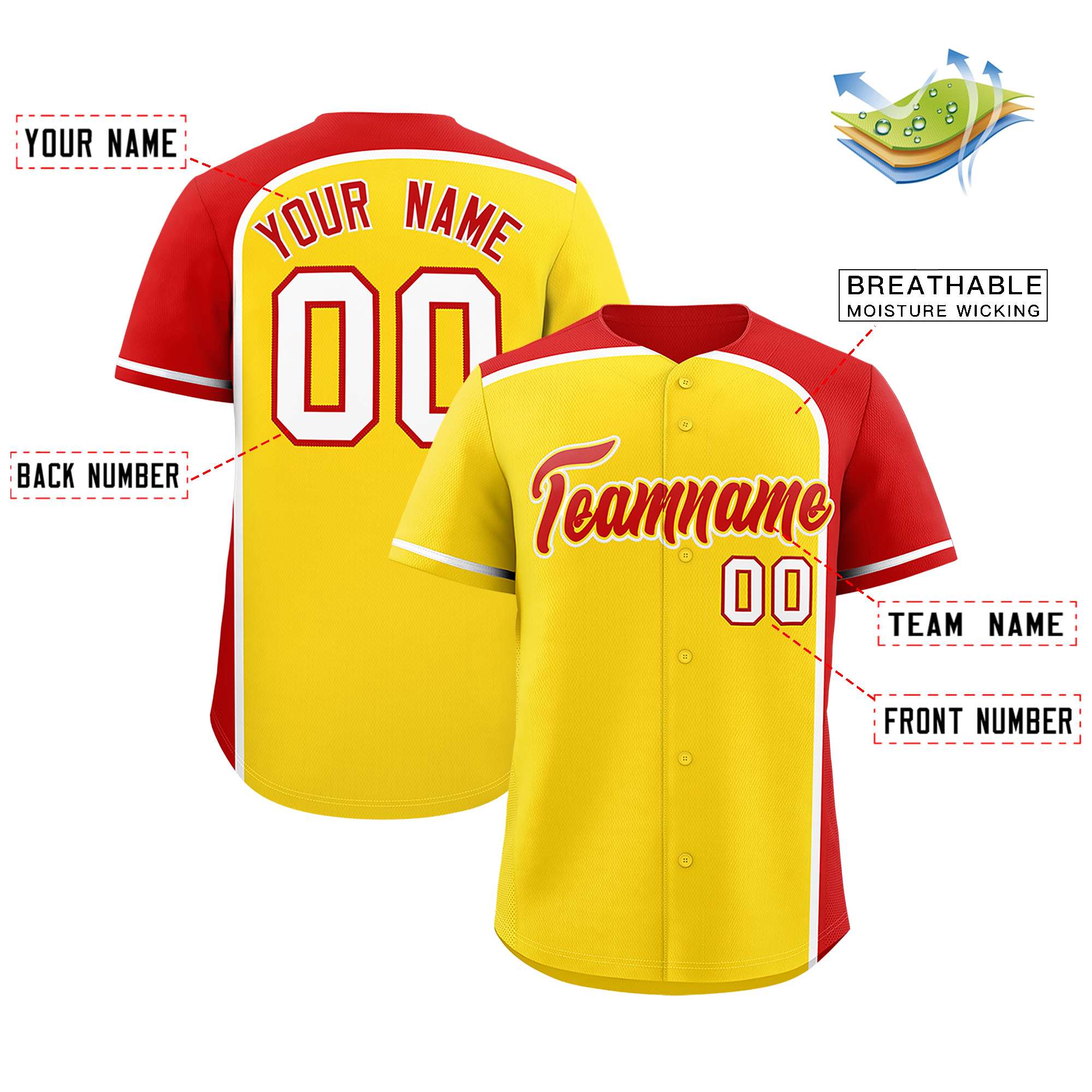 Custom Gold Red Personalized Color Block Authentic Baseball jersey