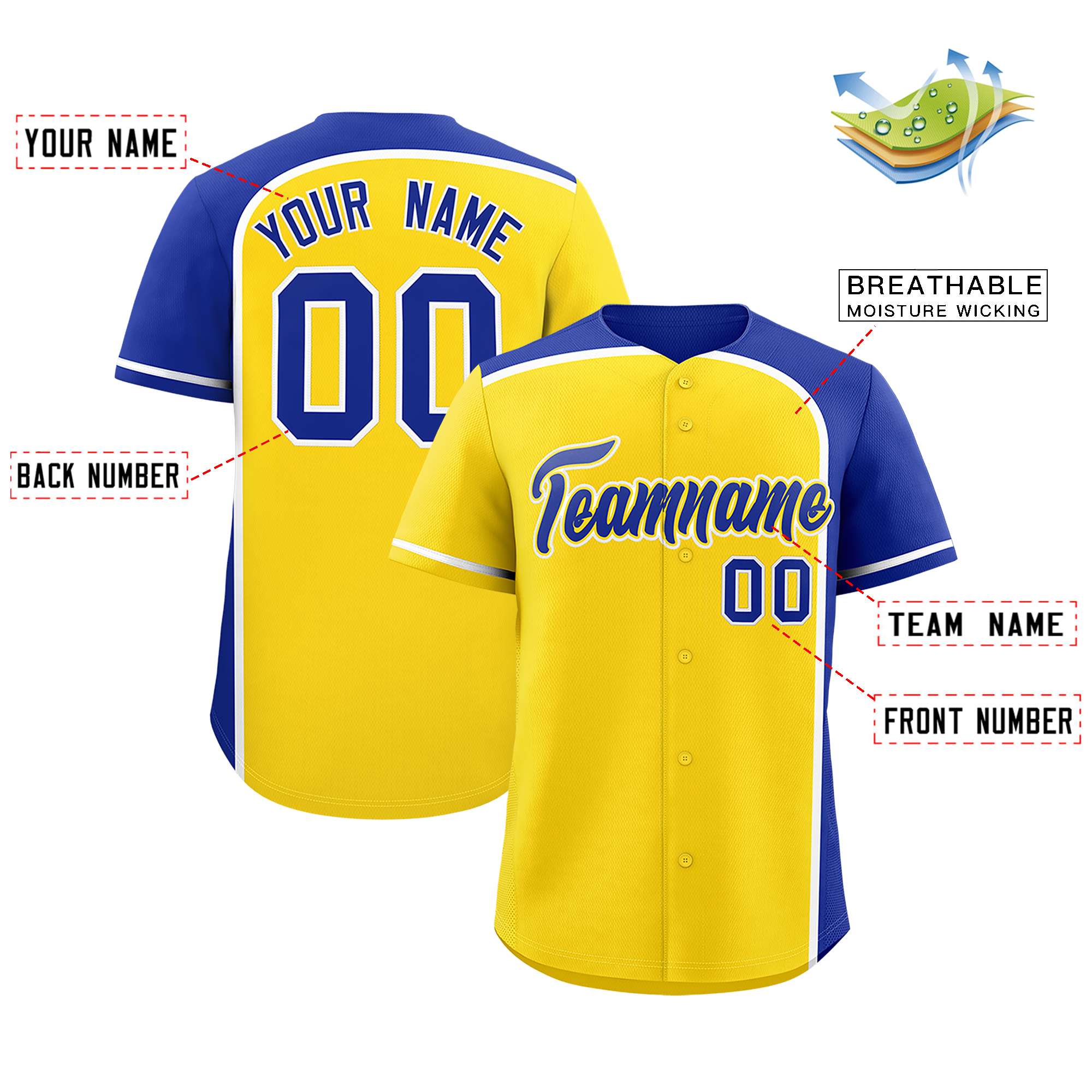 Custom Gold Royal Personalized Color Block Authentic Baseball jersey