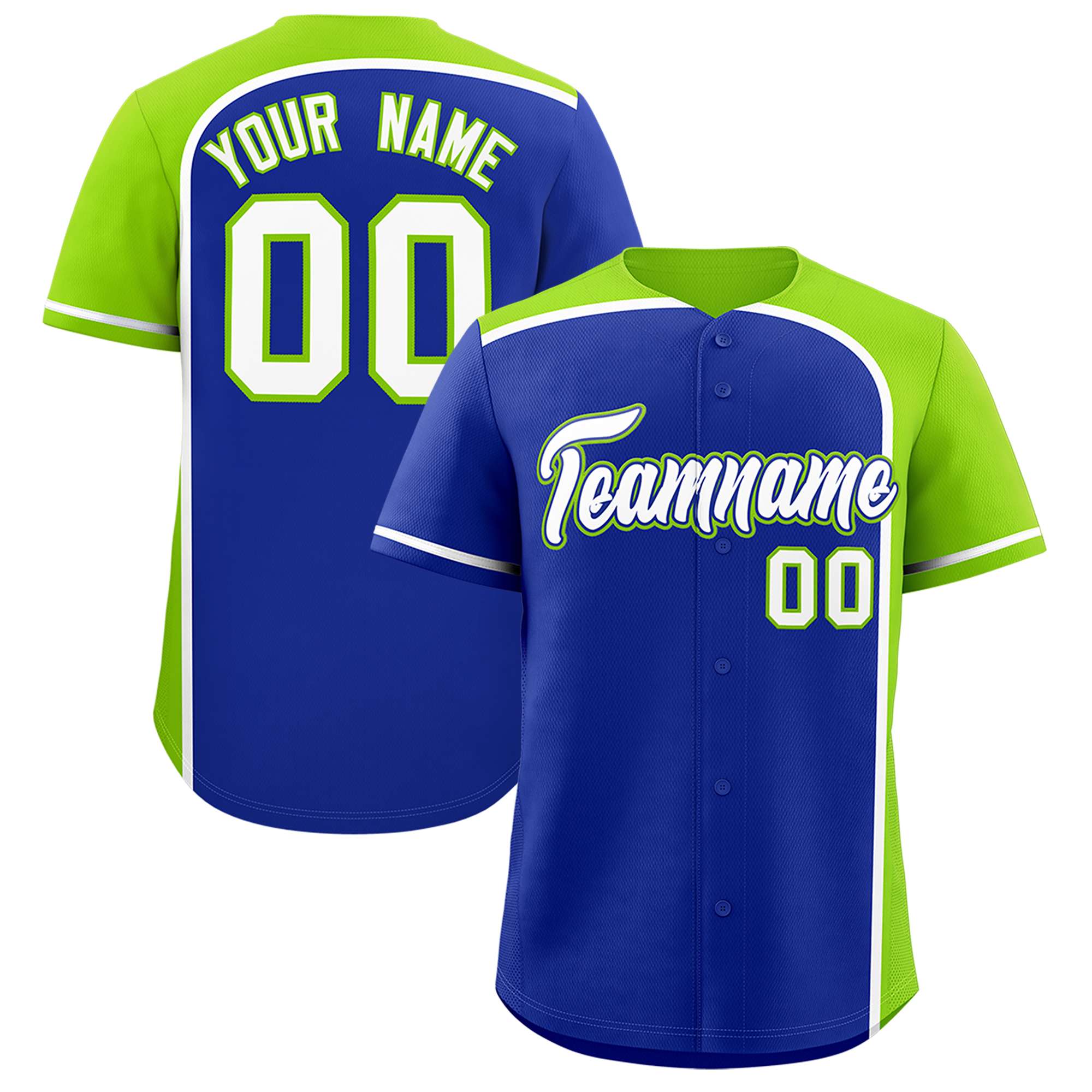 Custom Royal Neon Green Personalized Color Block Authentic Baseball jersey