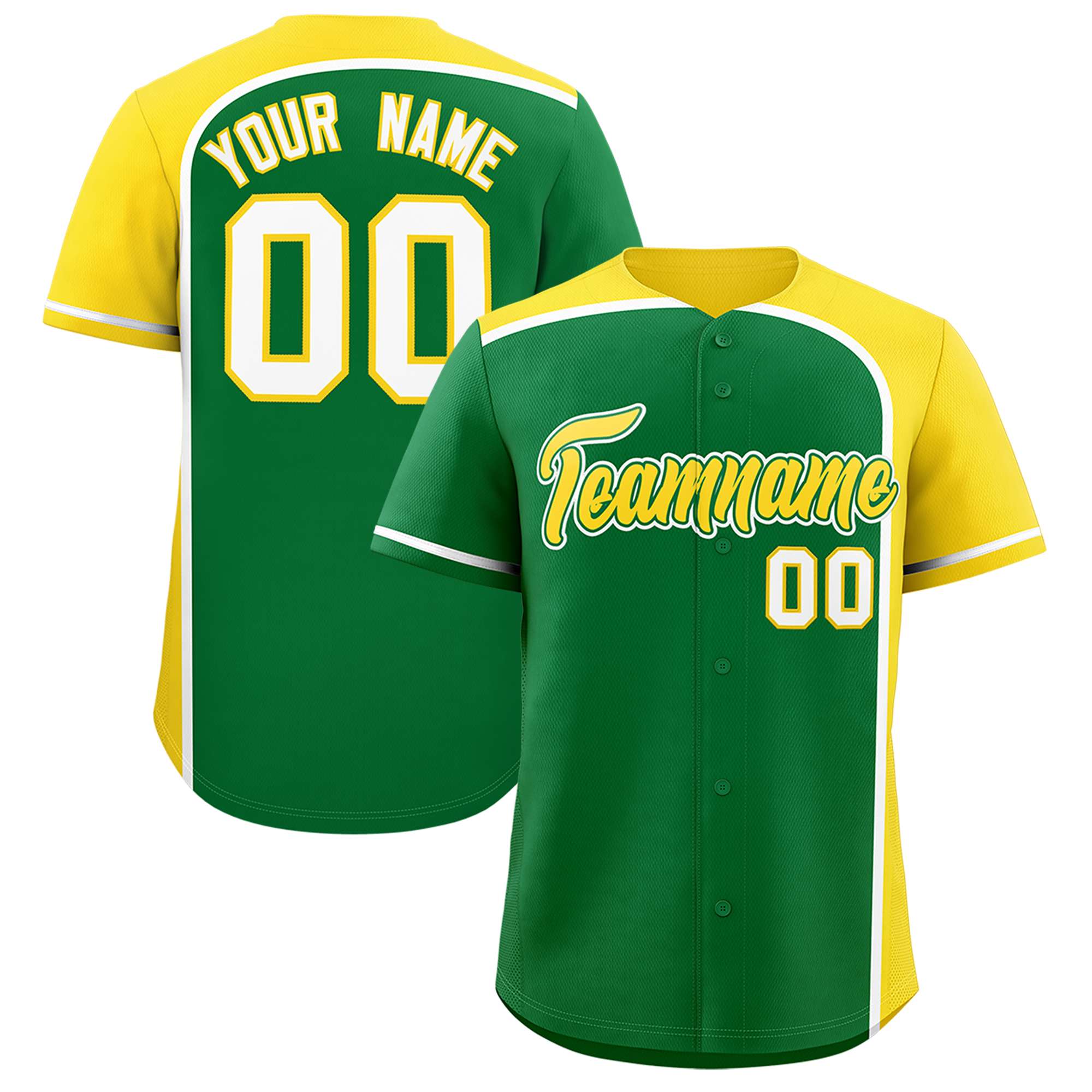 Custom Kelly Green Gold Personalized Color Block Authentic Baseball jersey