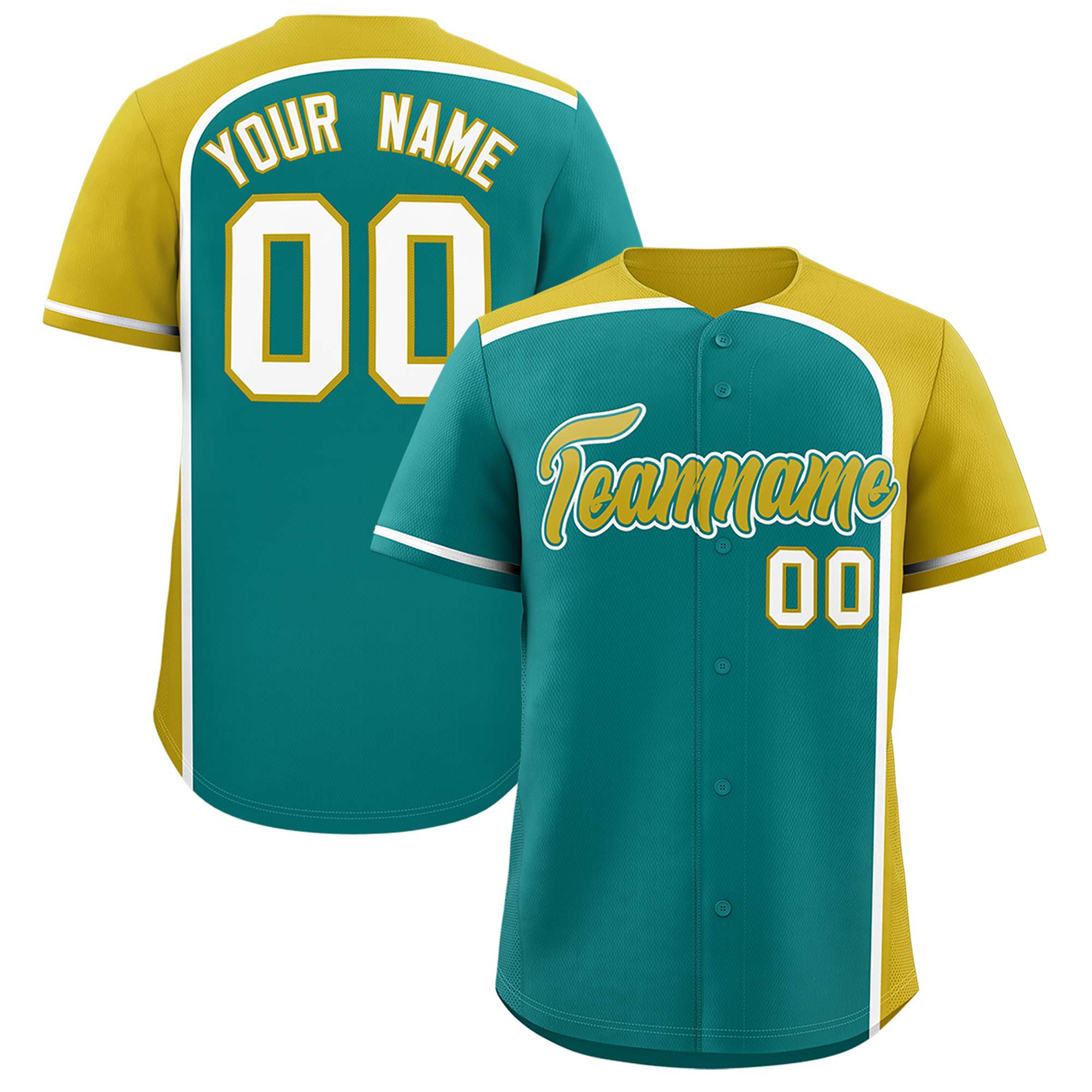 Custom Aqua Old Gold Personalized Color Block Authentic Baseball jersey