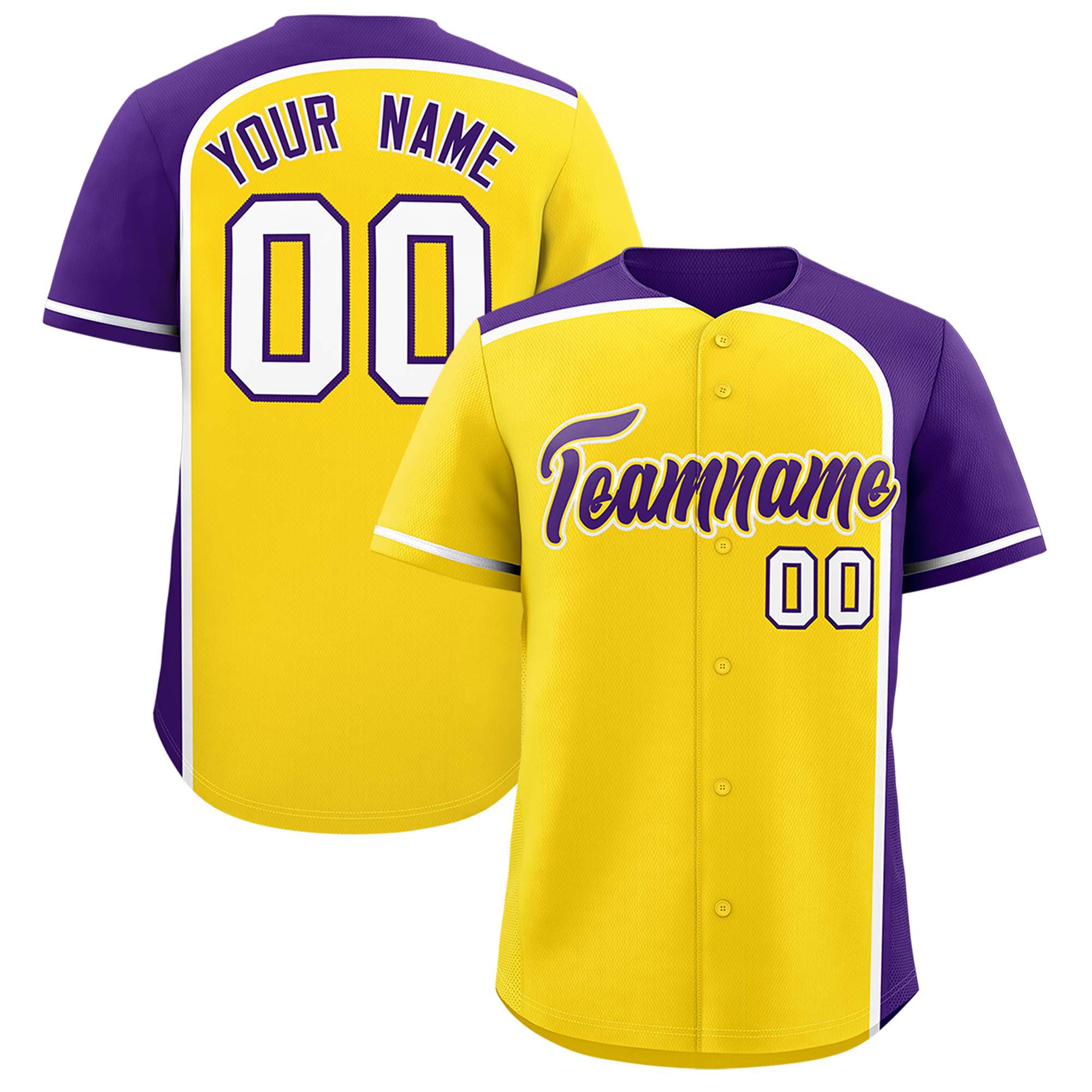 Custom Gold Purple Personalized Color Block Authentic Baseball jersey