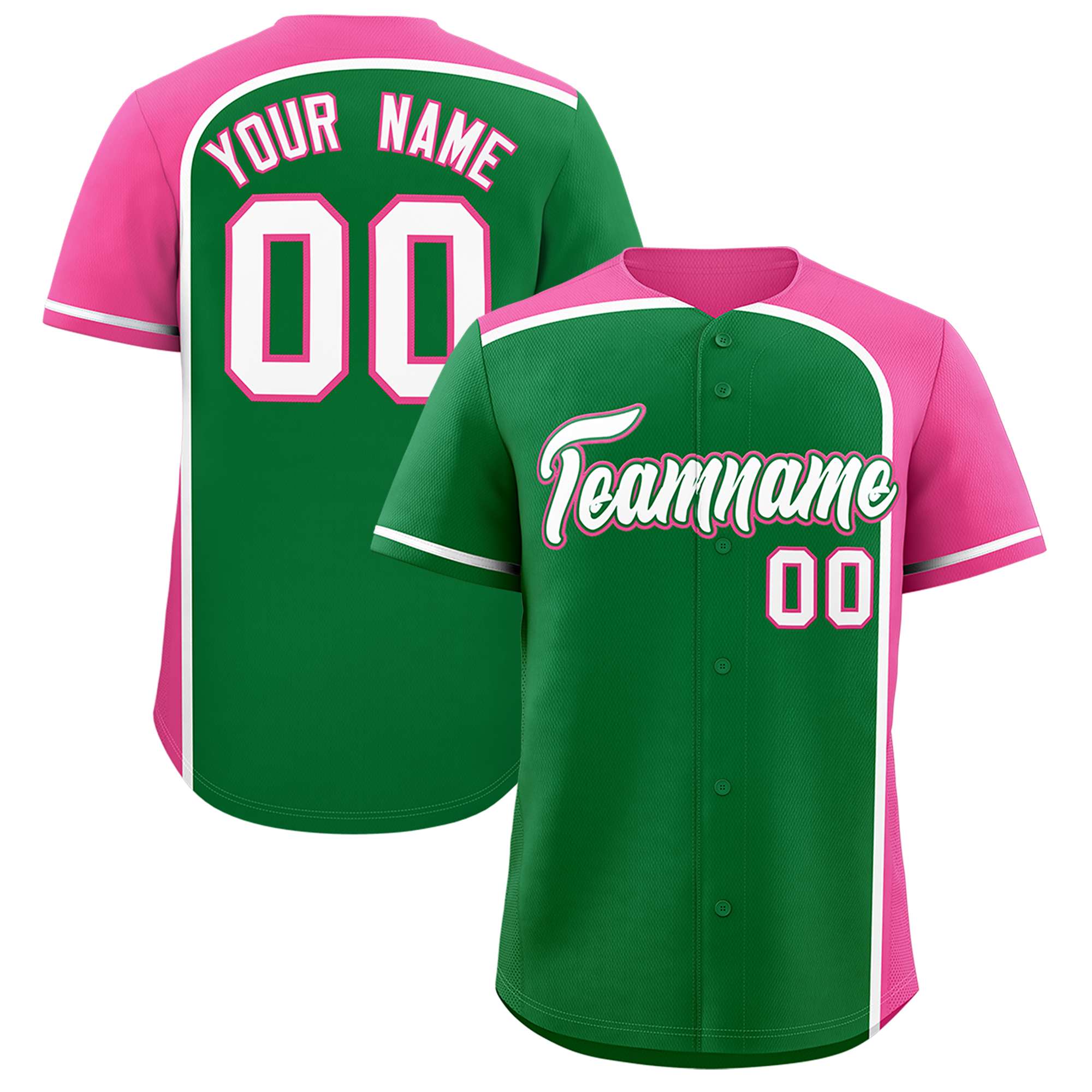 Custom Kelly Green Pink Personalized Color Block Authentic Baseball jersey