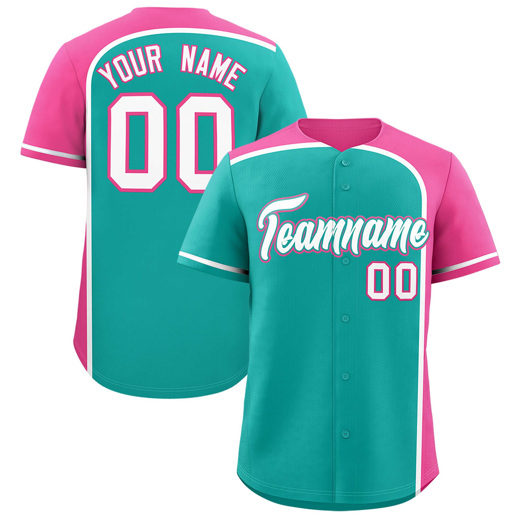 Custom Aqua Pink Personalized Color Block Authentic Baseball jersey