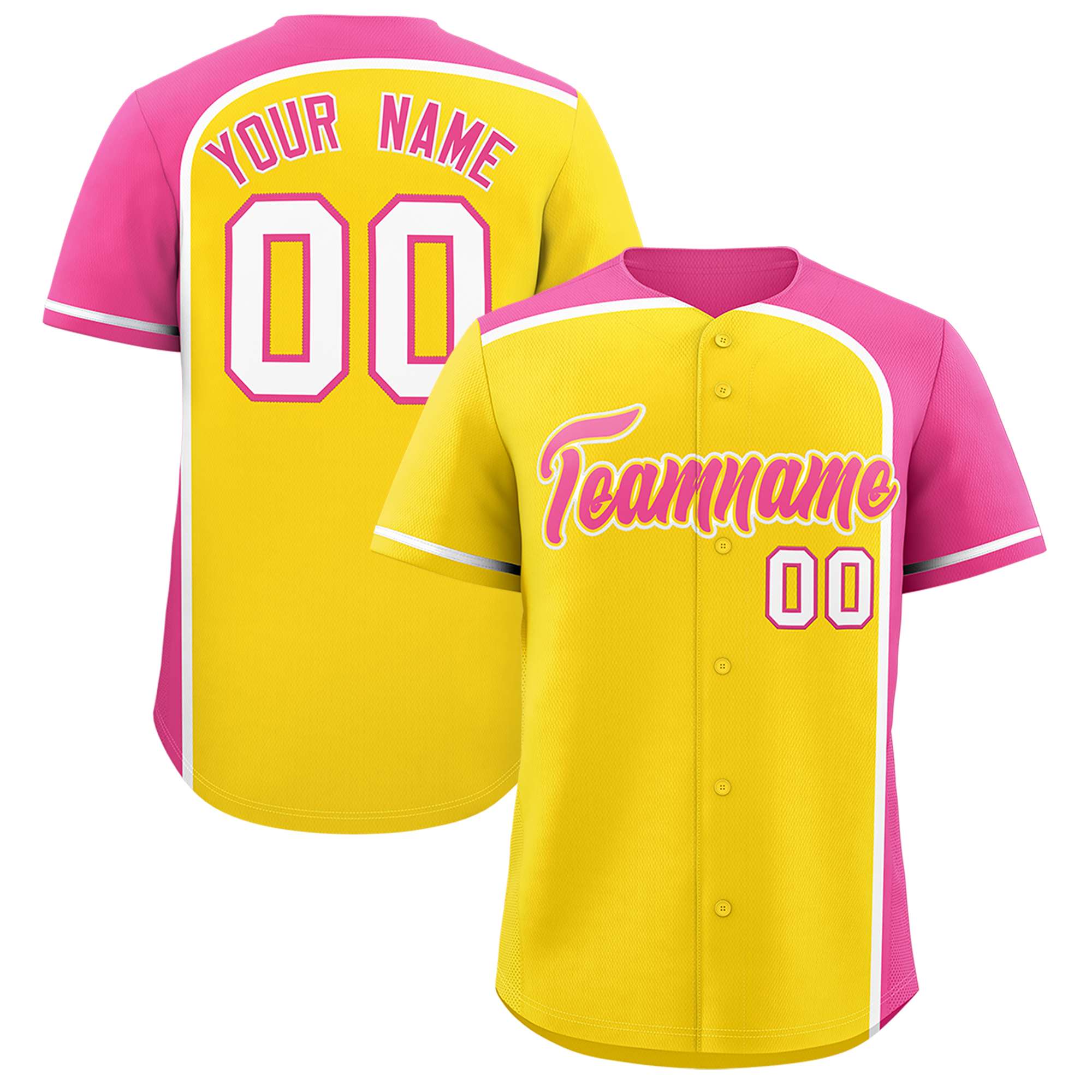 Custom Gold Pink Personalized Color Block Authentic Baseball jersey