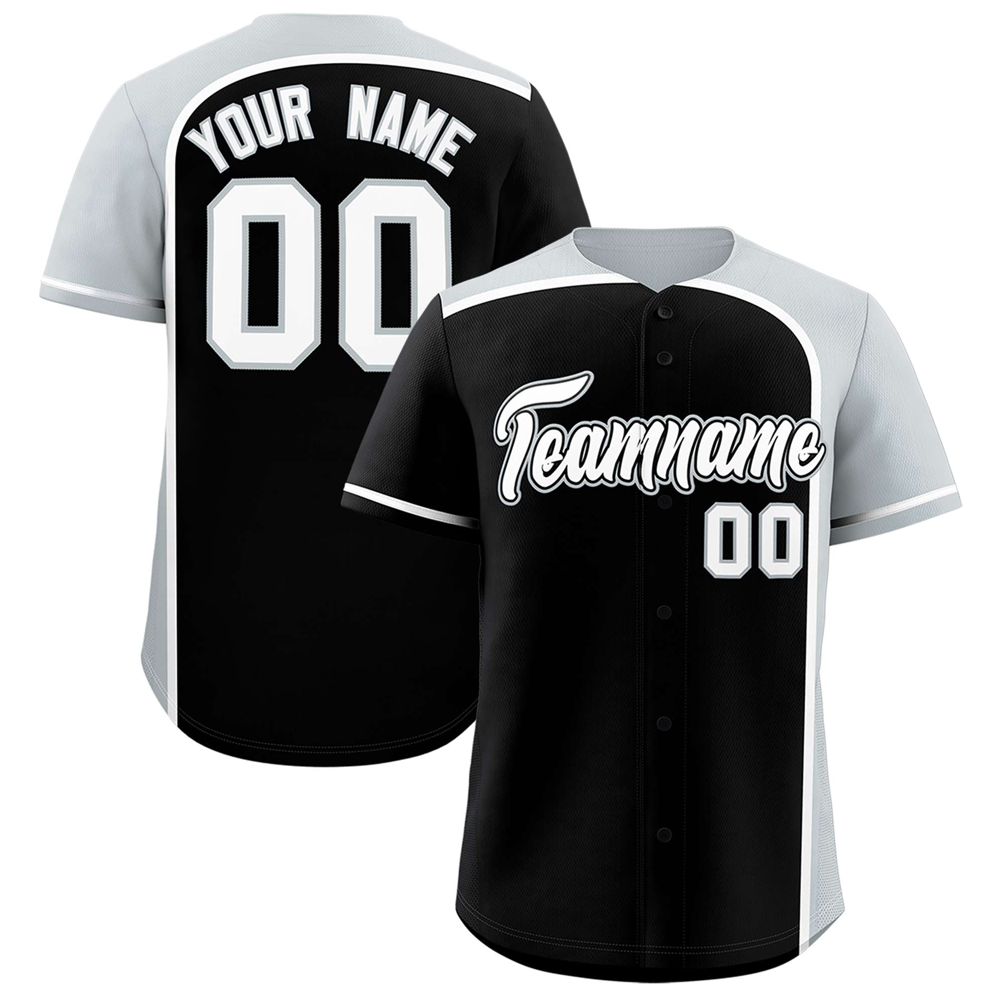 Custom Black Silver Personalized Color Block Authentic Baseball jersey