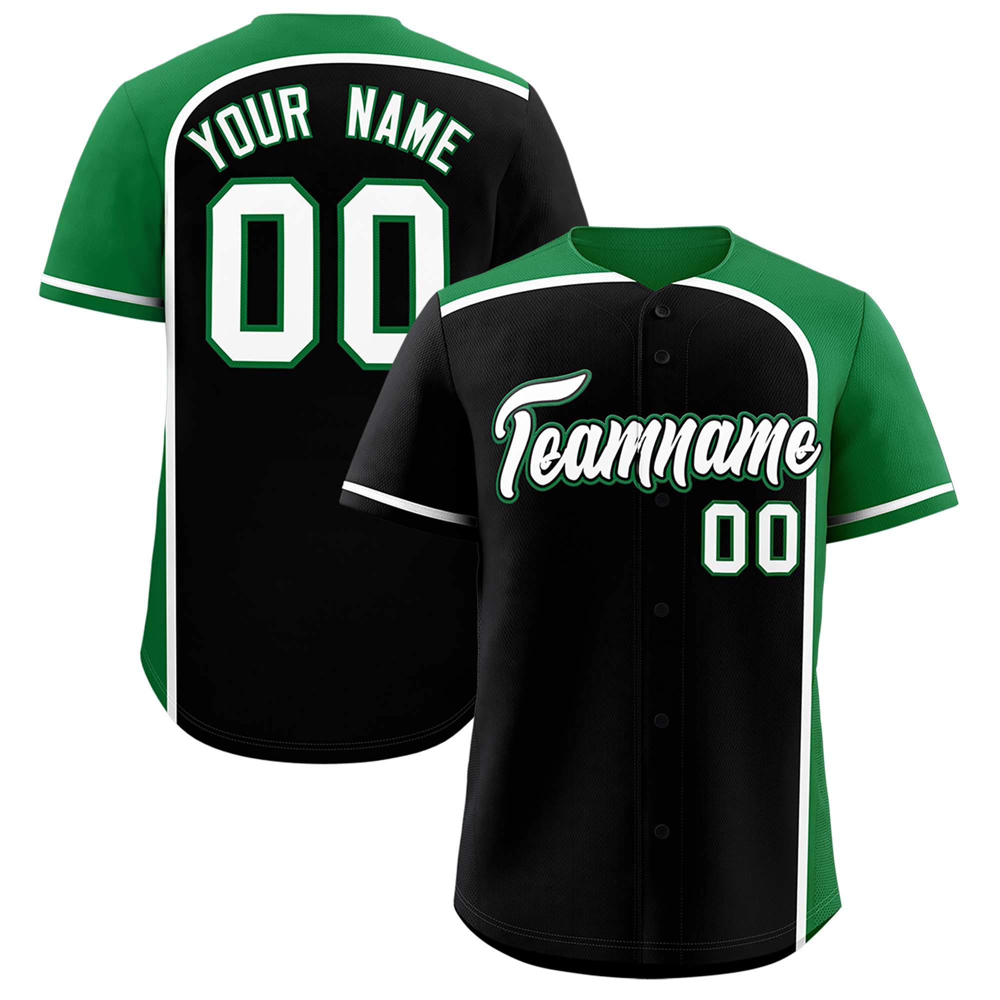 Custom Black Kelly Green Personalized Color Block Authentic Baseball jersey