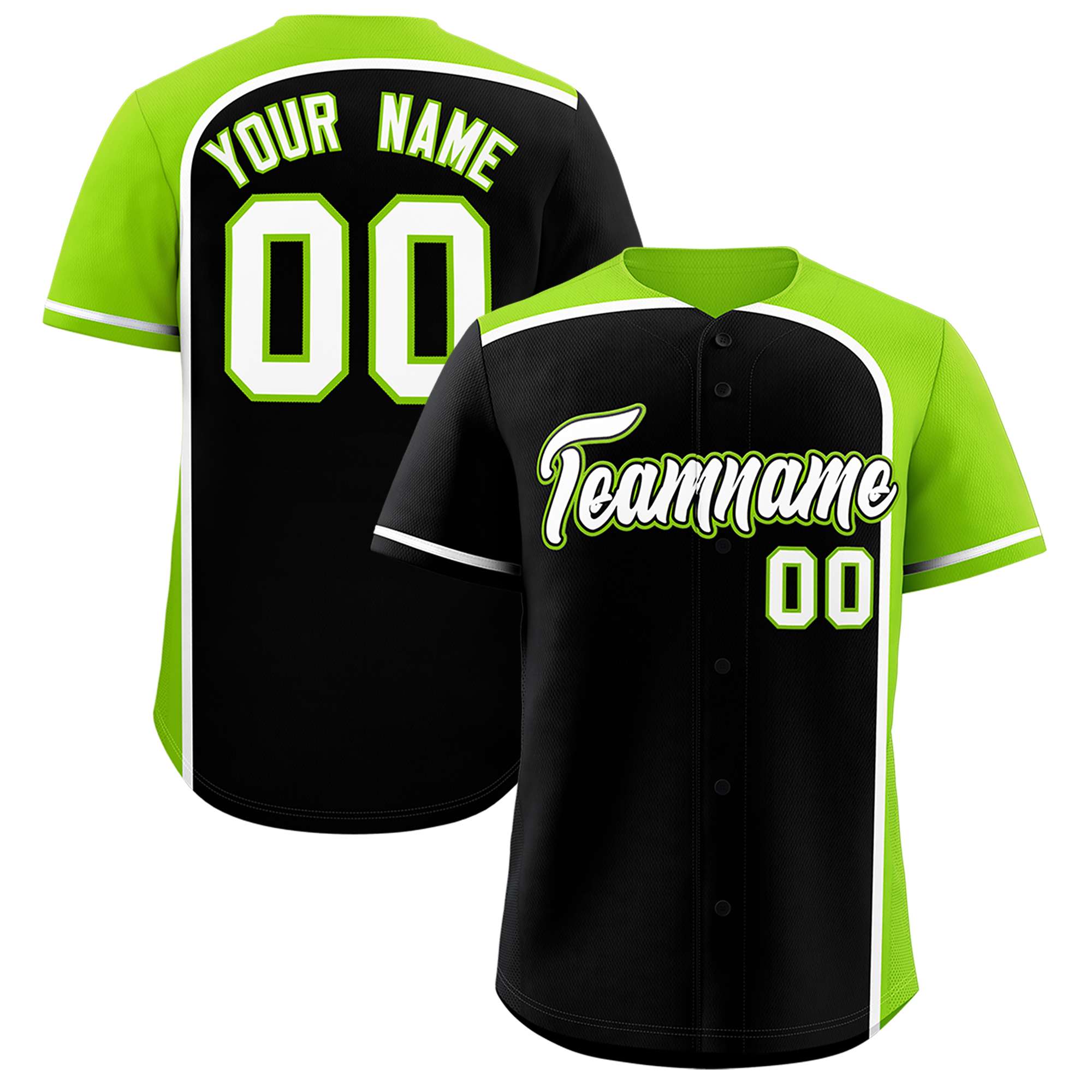 Custom Black Neon Green Personalized Color Block Authentic Baseball jersey