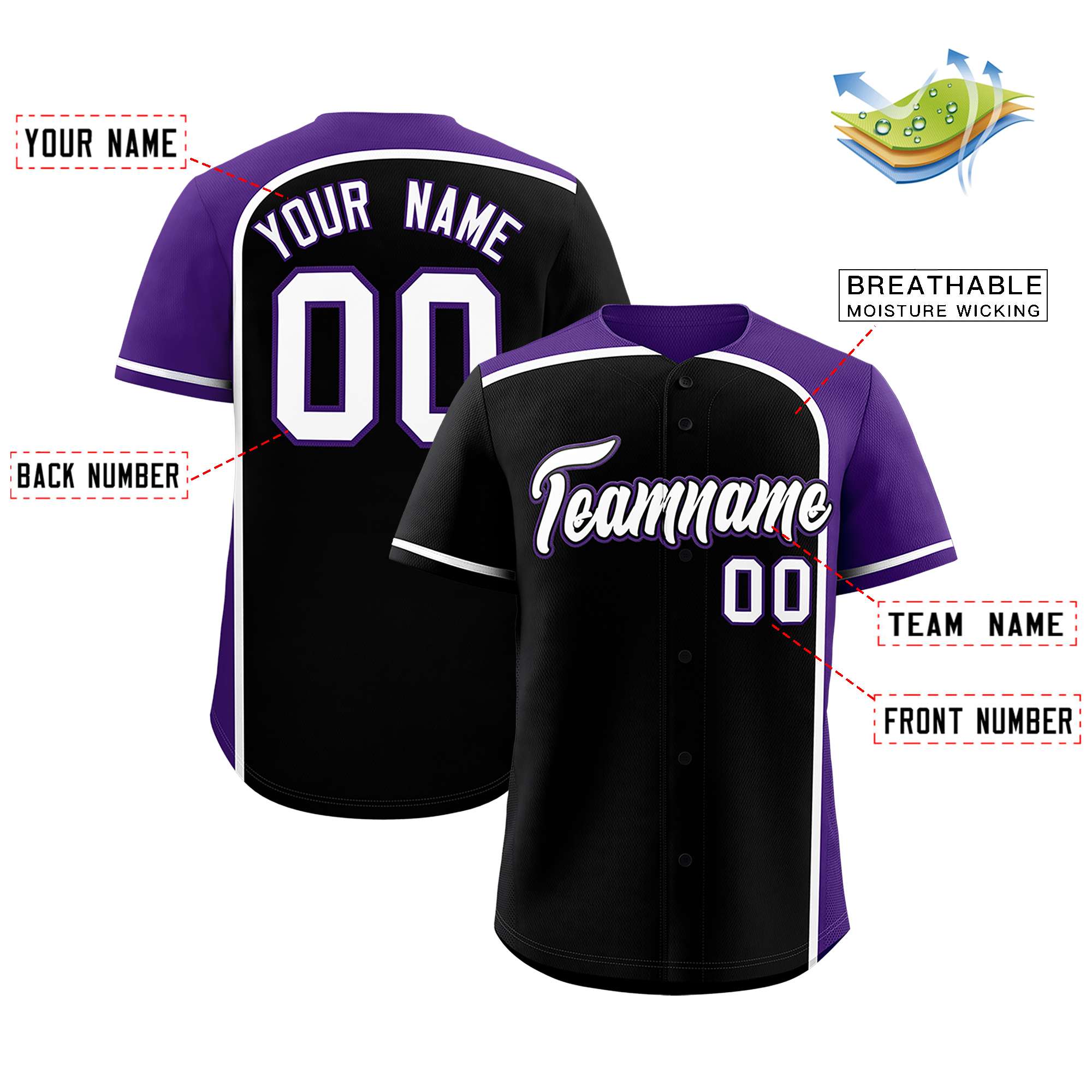 Custom Black Purple Personalized Color Block Authentic Baseball jersey