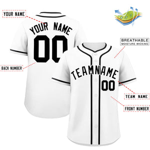 Custom White Black Personalized Classic Authentic Baseball Jersey