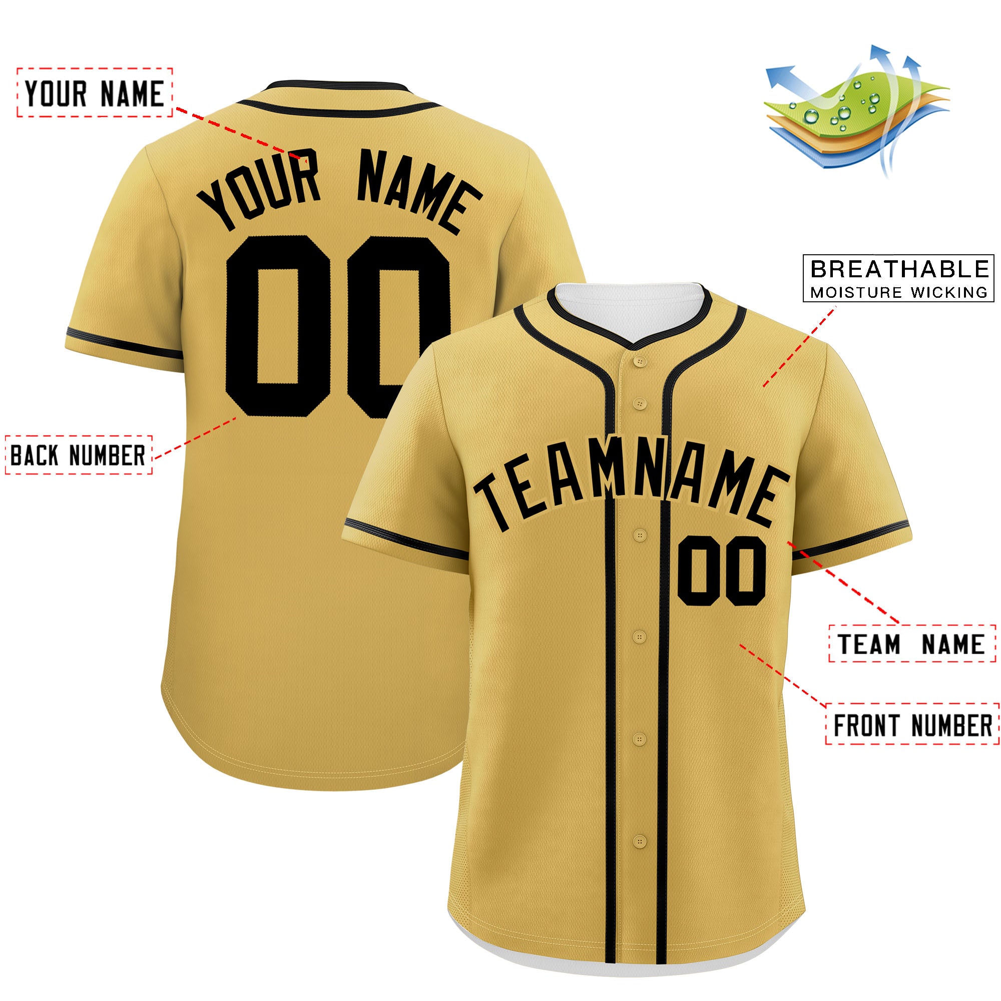 Custom Old Gold Black Personalized Classic Authentic Baseball Jersey