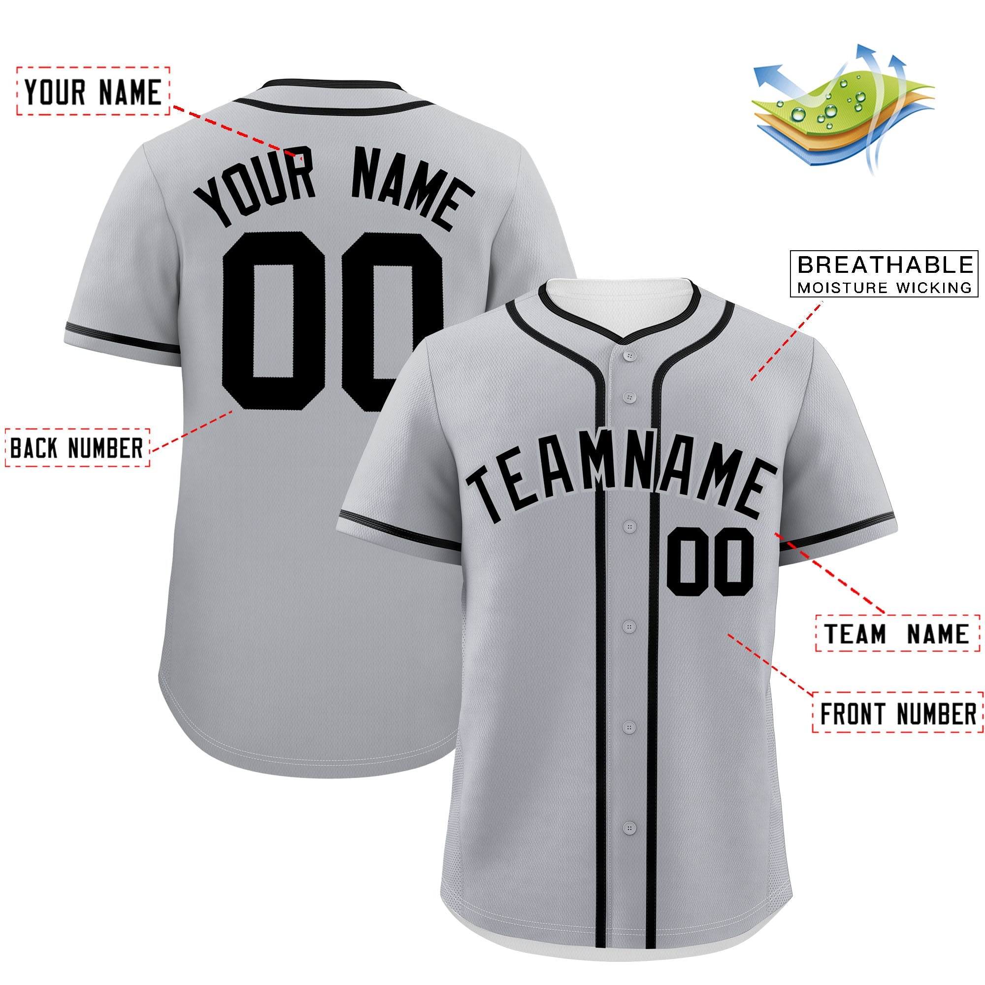 Custom Gray Black Personalized Classic Authentic Baseball Jersey